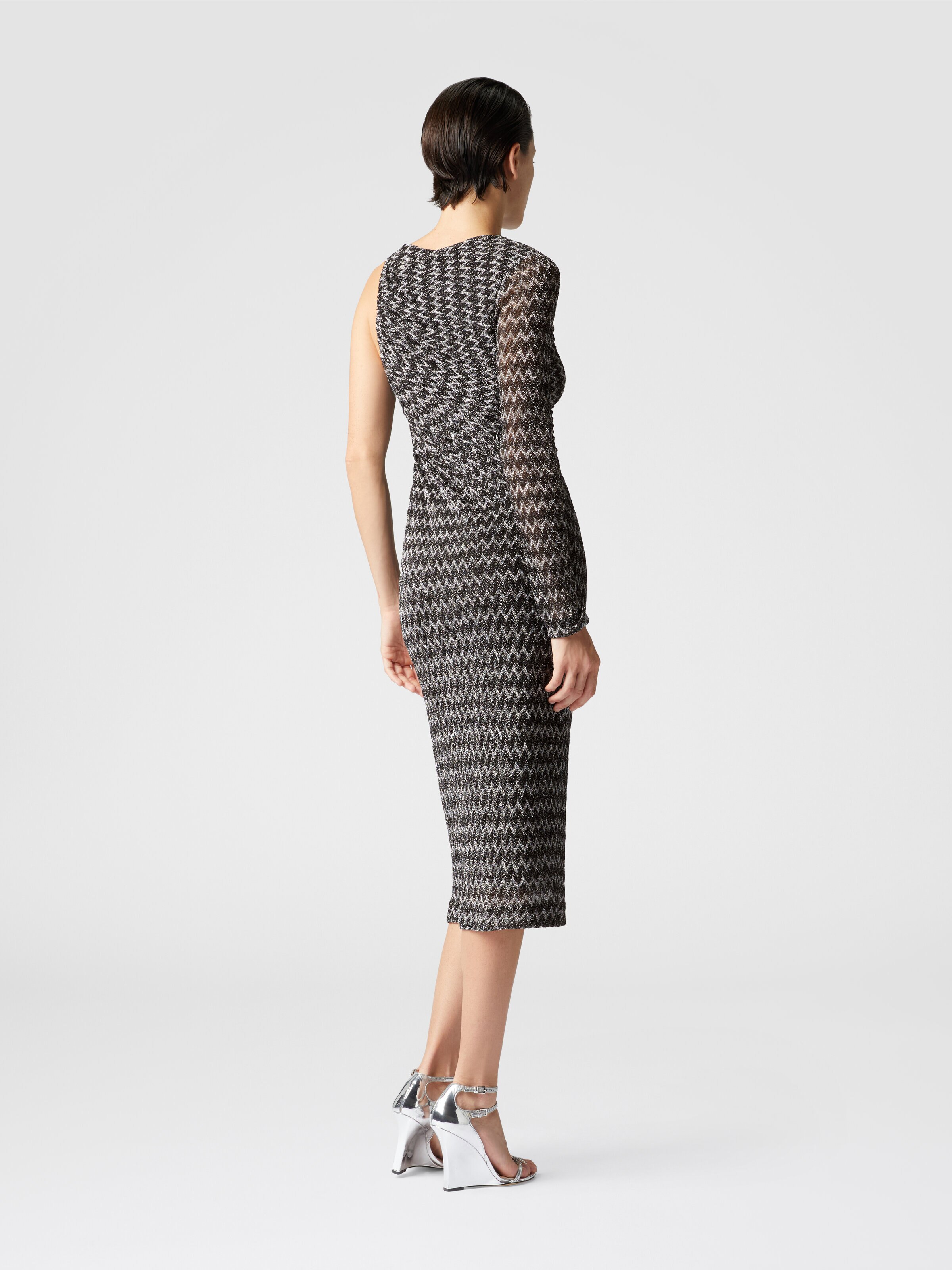 Robe midi à une épaule en viscose lamée, Noir & Multicolore  - 2