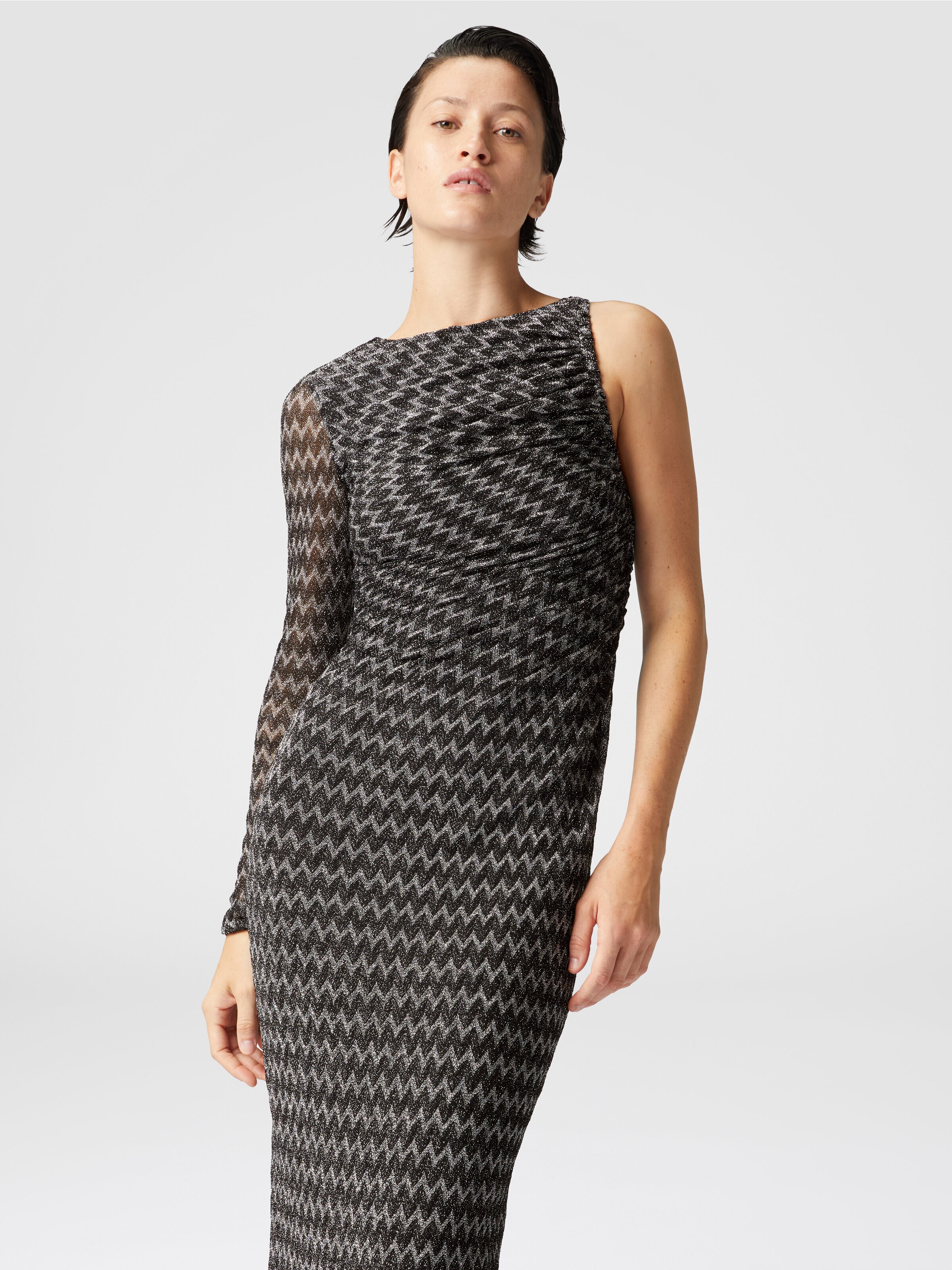Robe midi à une épaule en viscose lamée, Noir & Multicolore  - 3