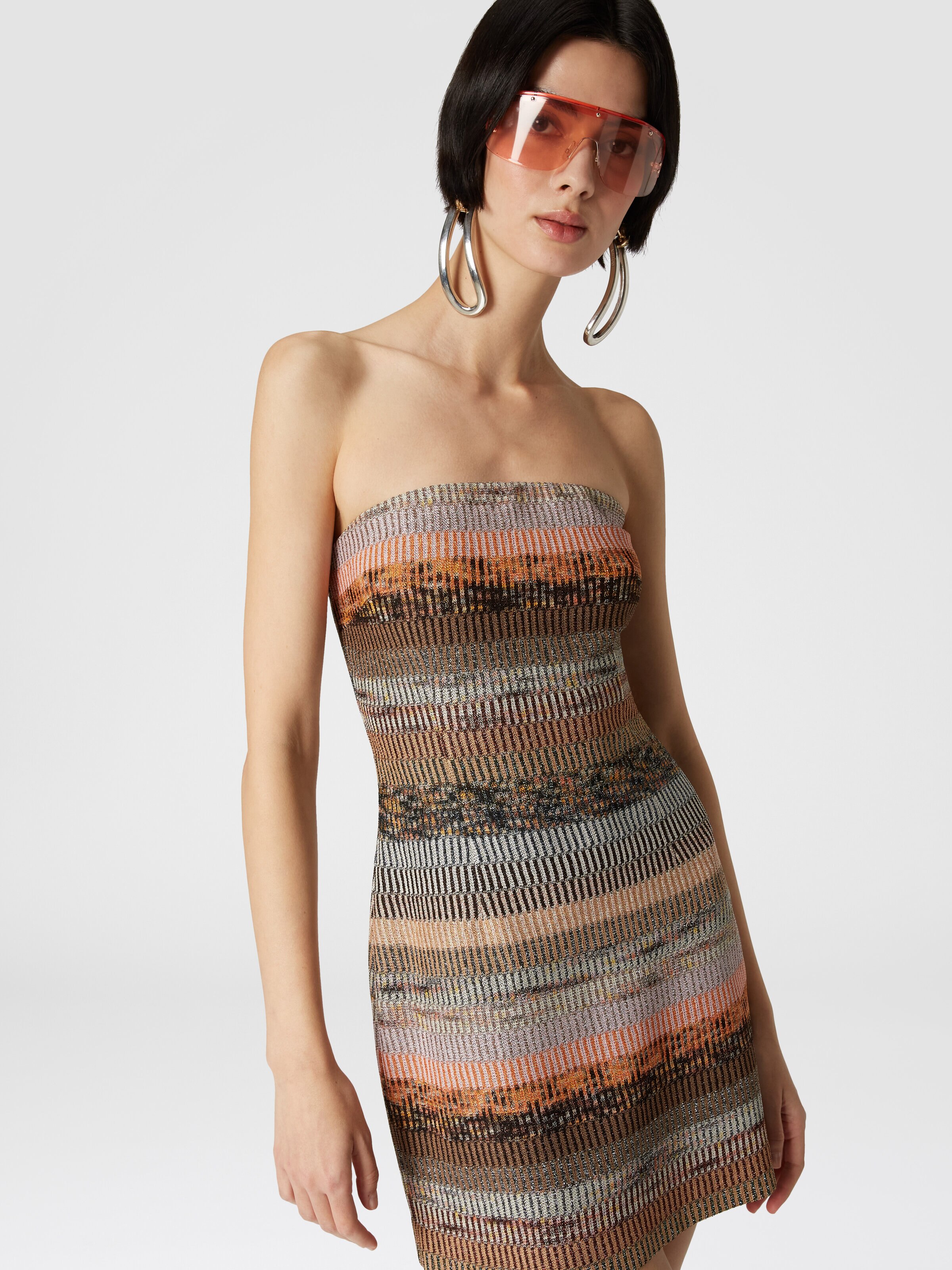 Mini-robe bustier en viscose lamé, Multicolore  - 3
