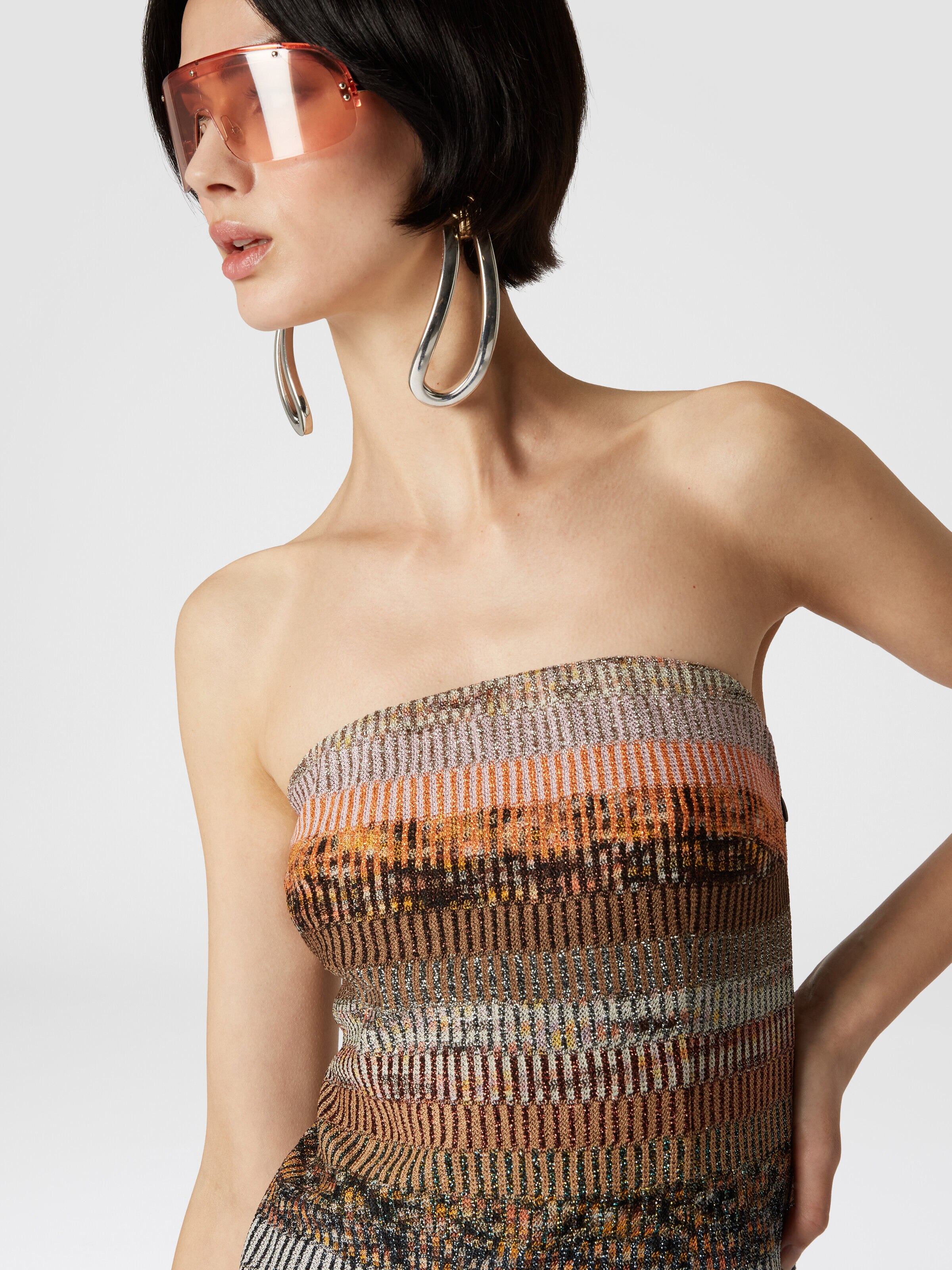 Mini-robe bustier en viscose lamé, Multicolore  - 4