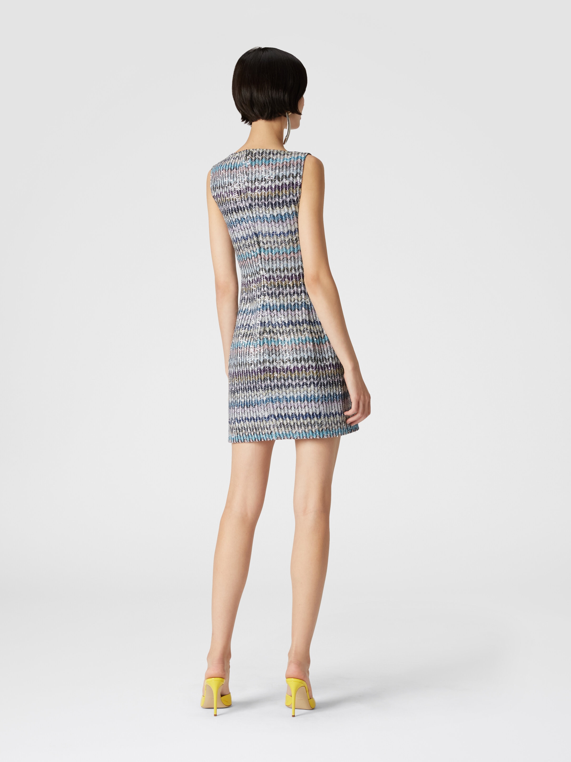 Lamé knit mini-dress with sweetheart neckline Multicoloured