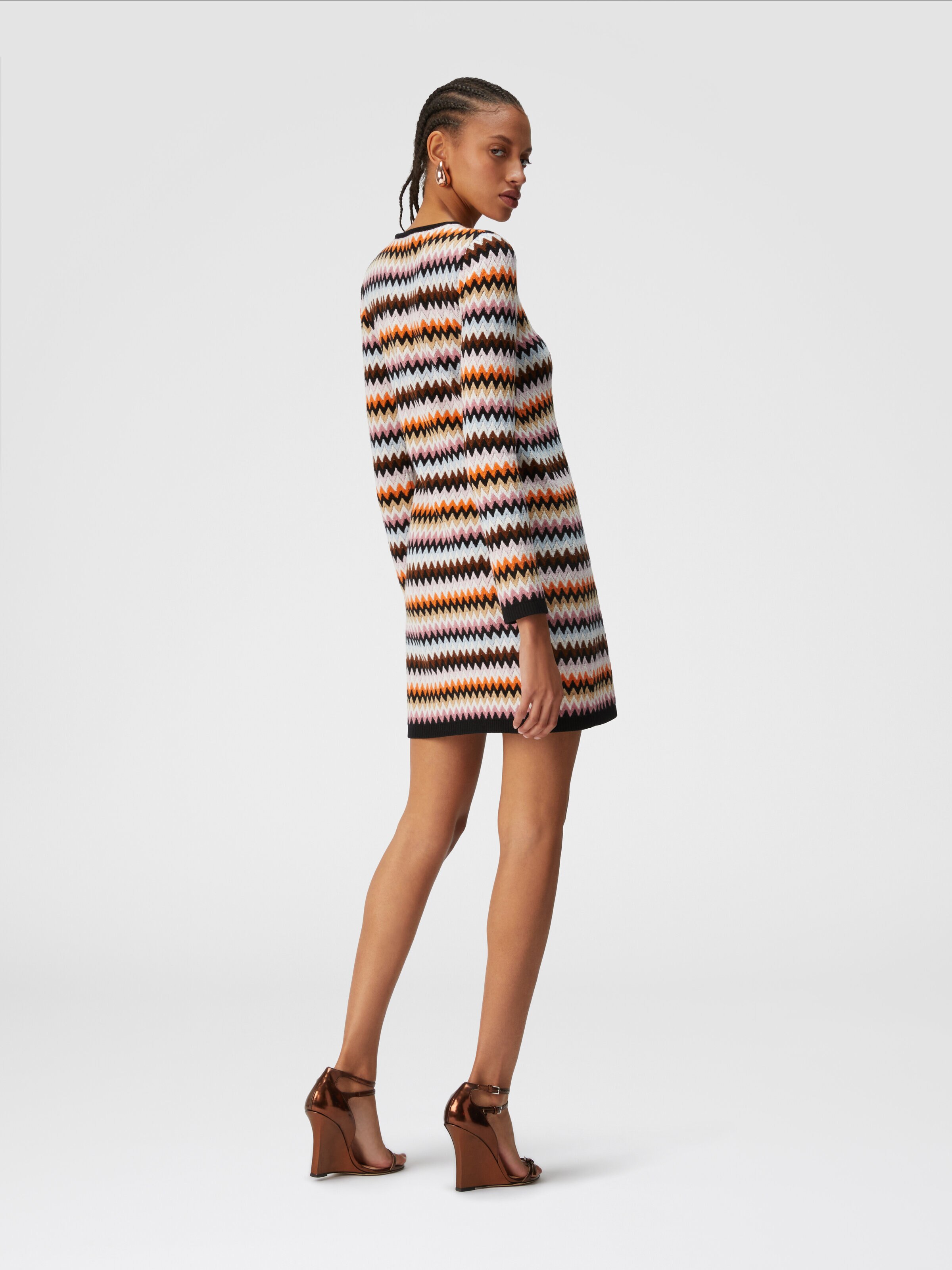 Zigzag wool mini-dress with contrasting piping, Multicoloured  - 2