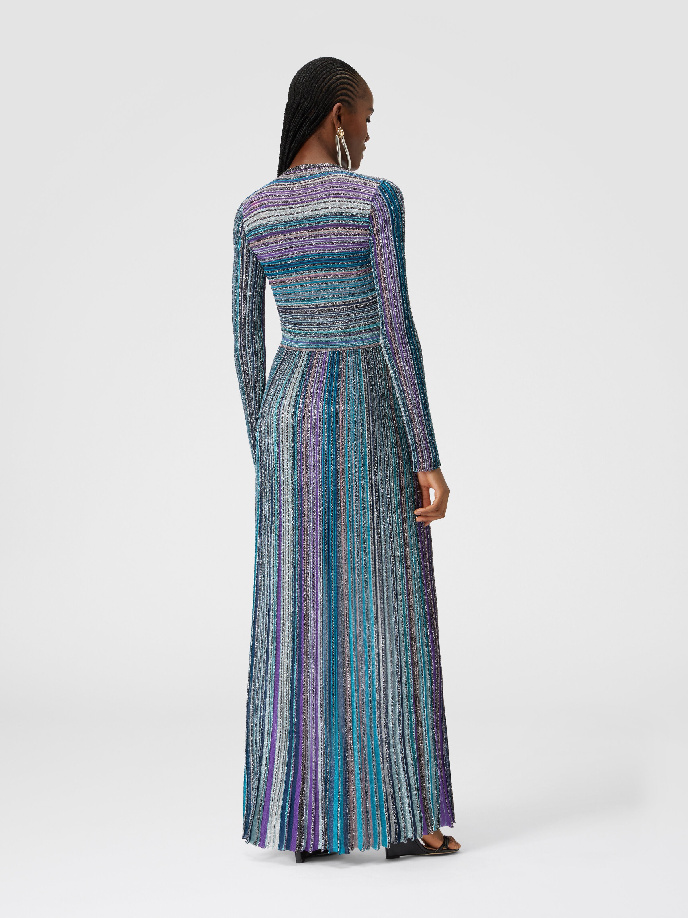 Long dress in lamé pleated knit, Multicoloured  - 2