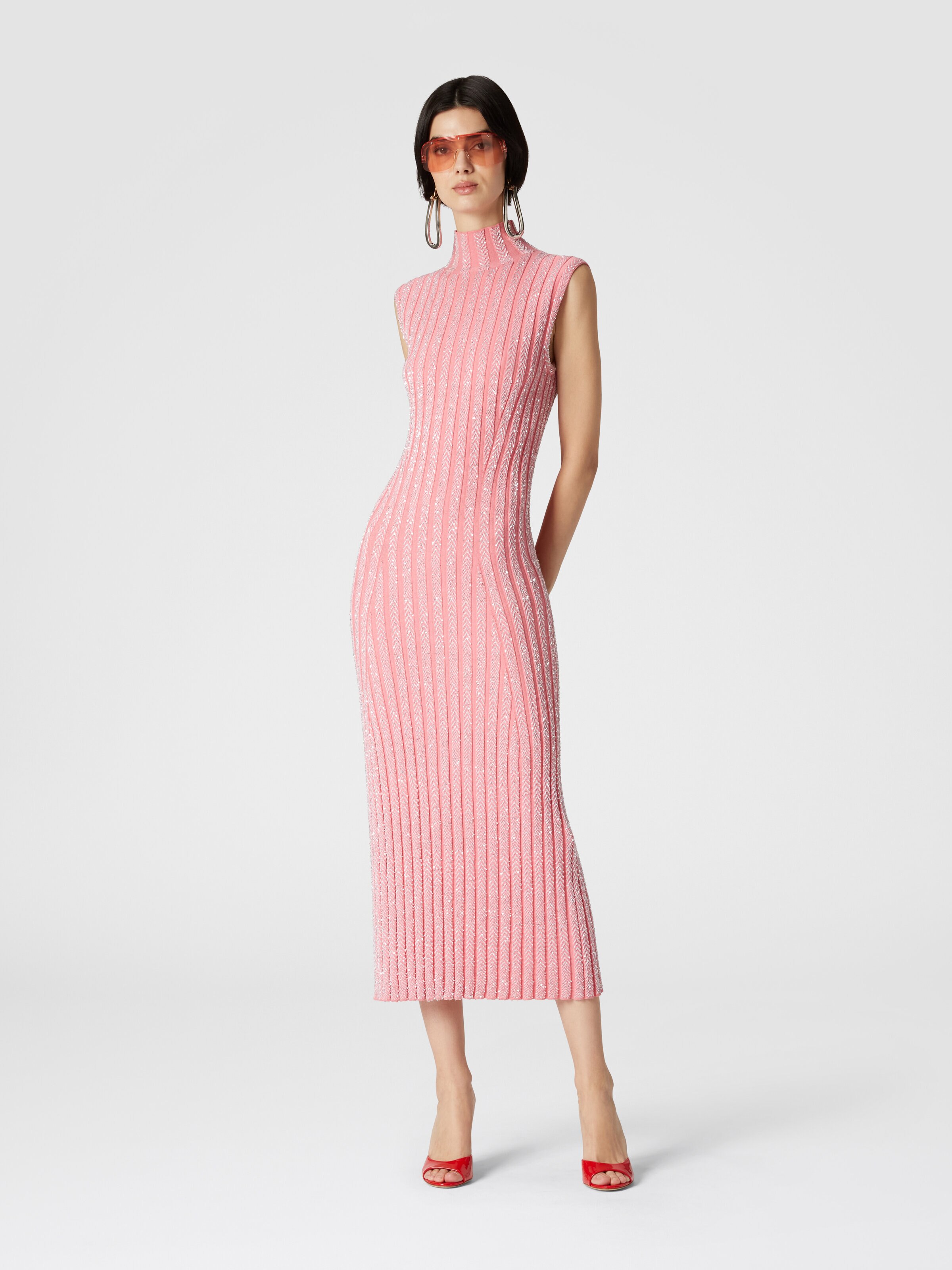Sleeveless midi dress with sequins, Multicoloured  - 1