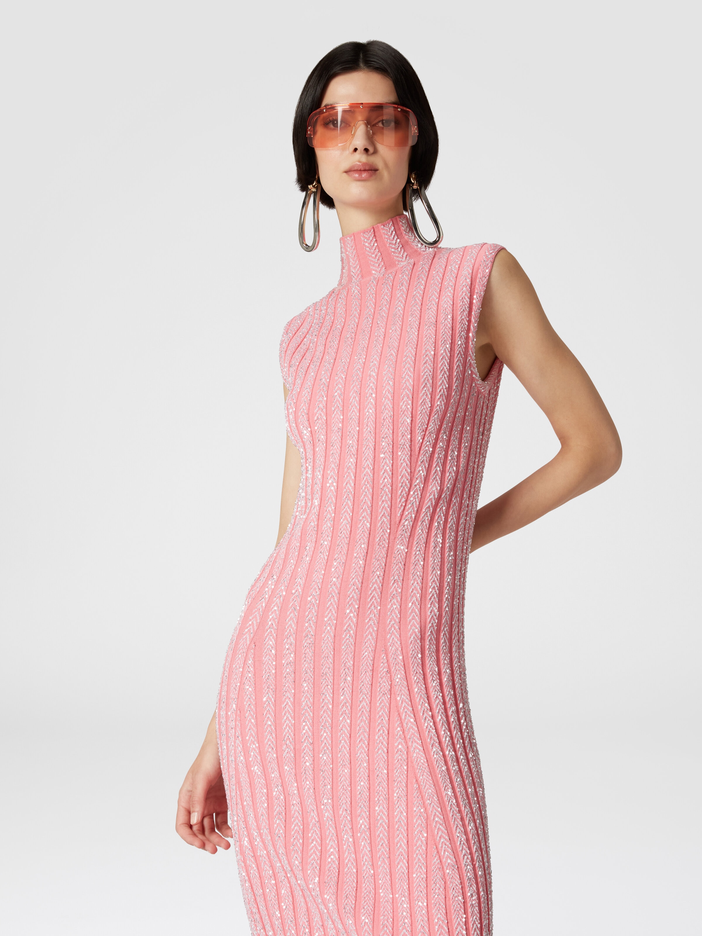 Sleeveless midi dress with sequins, Multicoloured  - 3