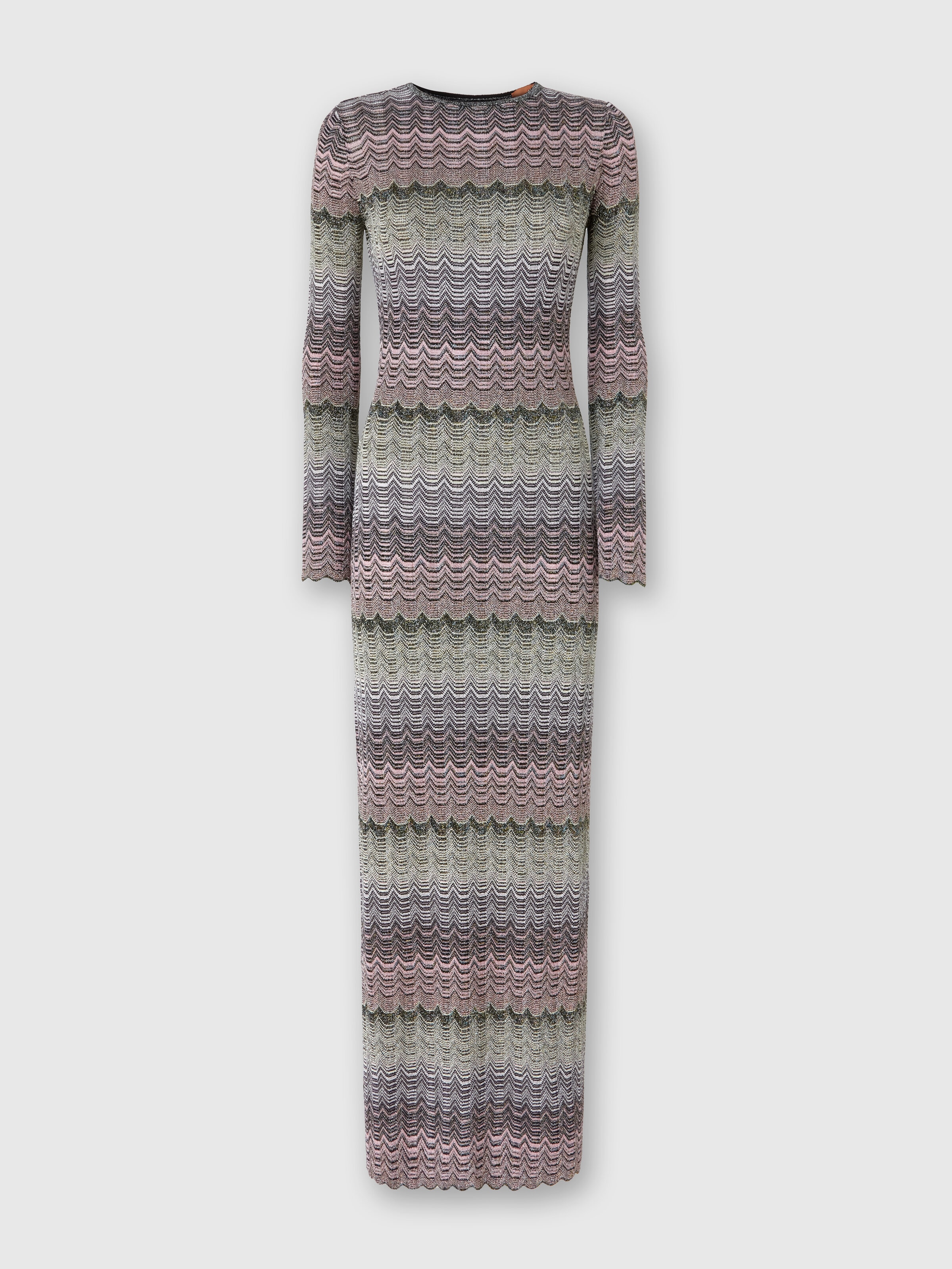 Langes Kleid mit griechischem Lamé-Motiv, Mehrfarbig  - 0