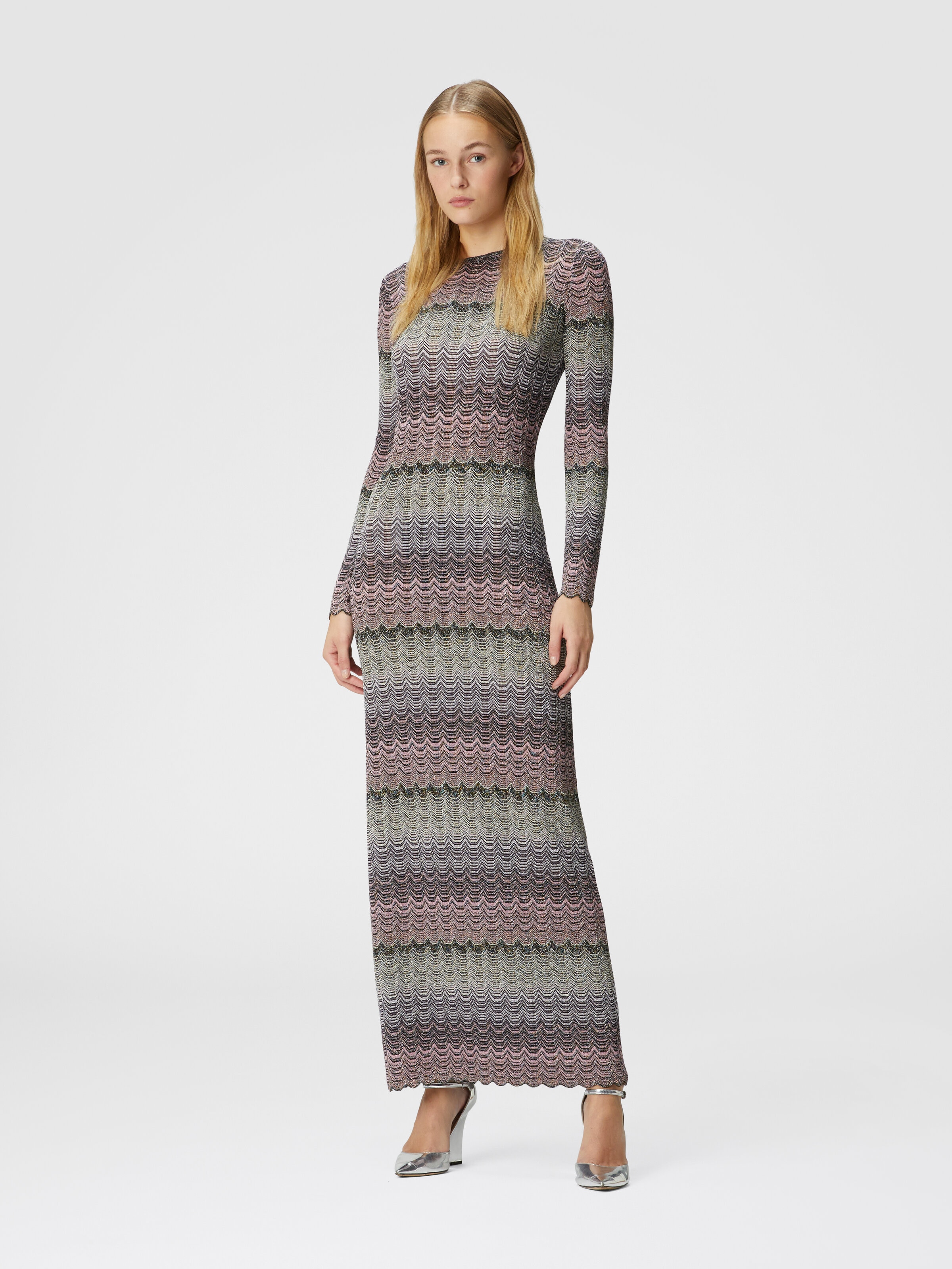 Langes Kleid mit griechischem Lamé-Motiv, Mehrfarbig  - 1