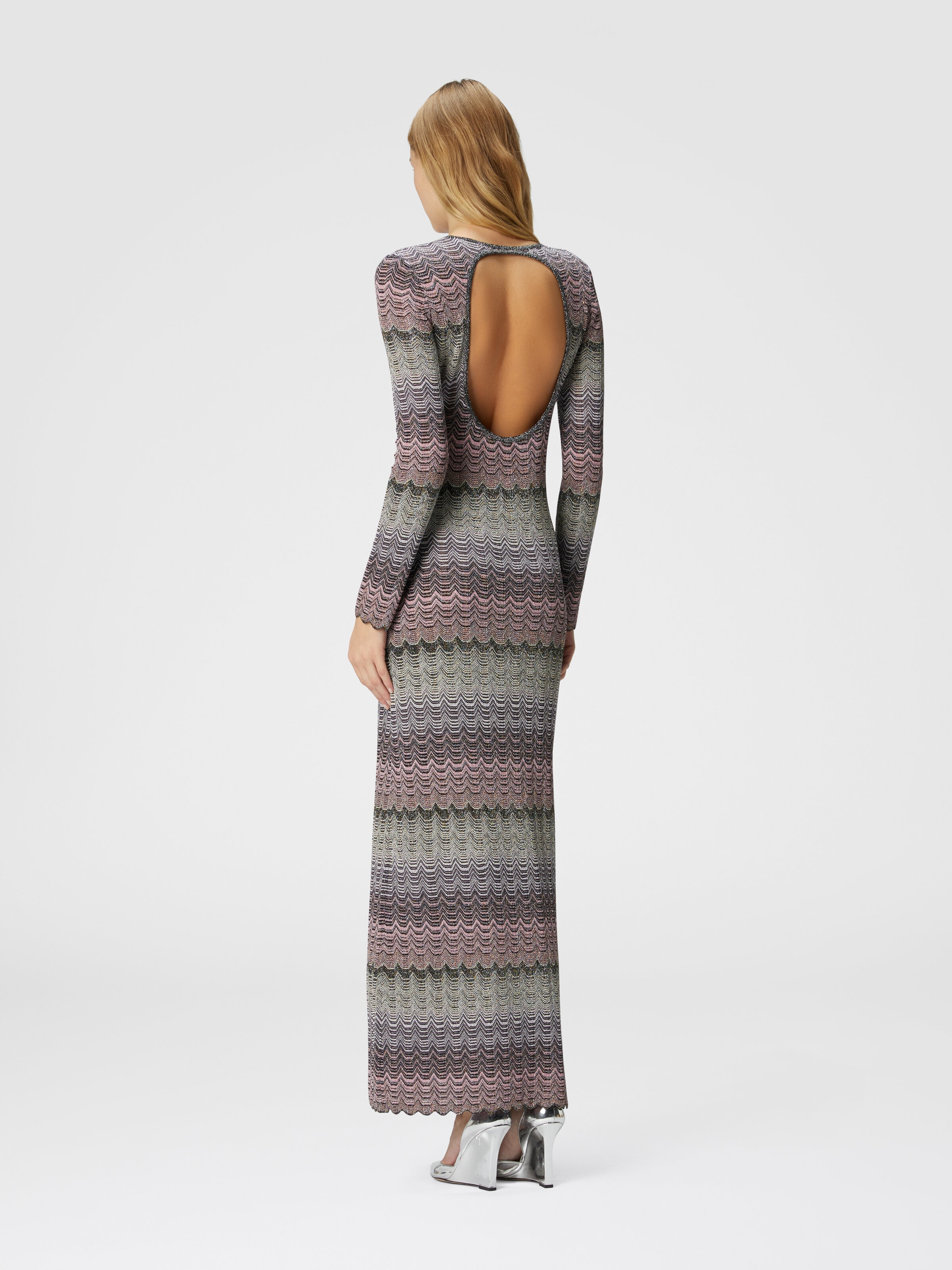 Langes Kleid mit griechischem Lamé-Motiv, Mehrfarbig  - 2