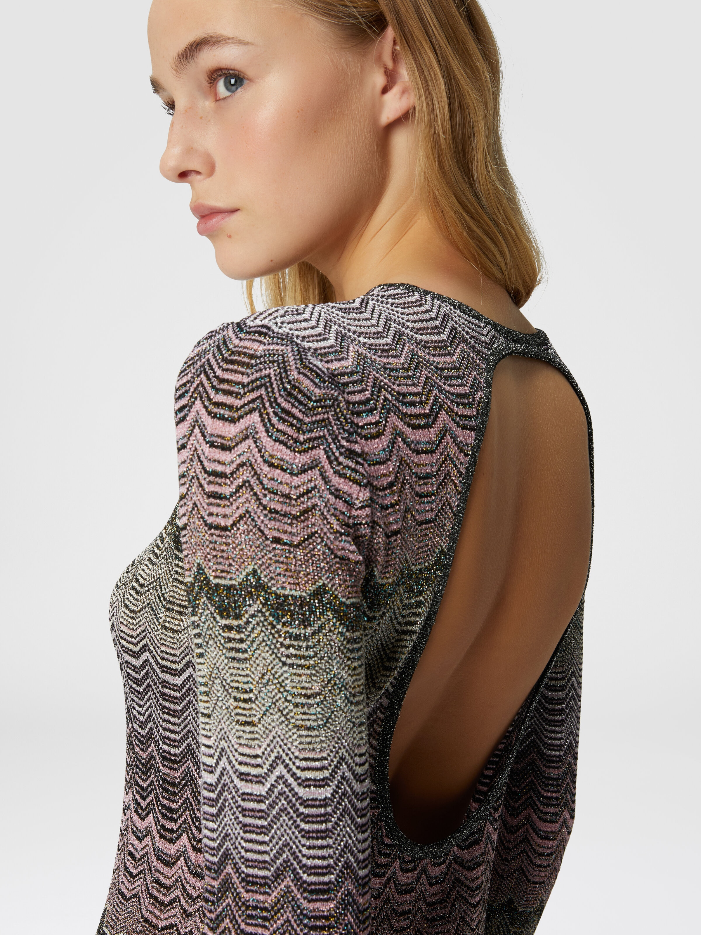 Langes Kleid mit griechischem Lamé-Motiv, Mehrfarbig  - 4