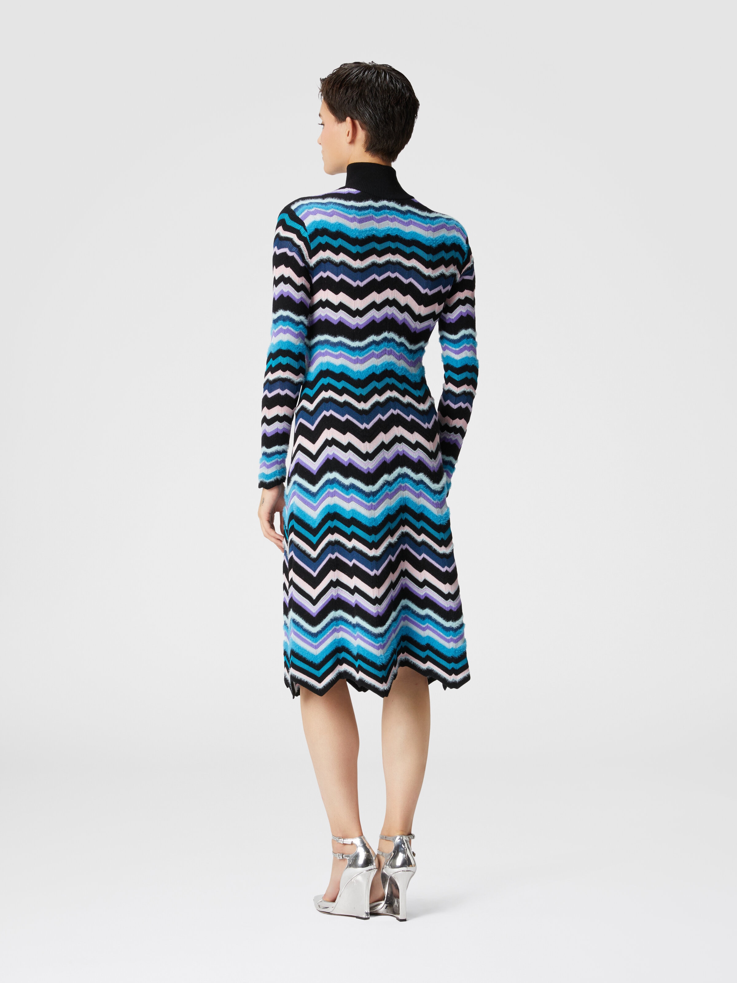 High-necked midi dress with Greek zigzag motif, Multicoloured  - 2