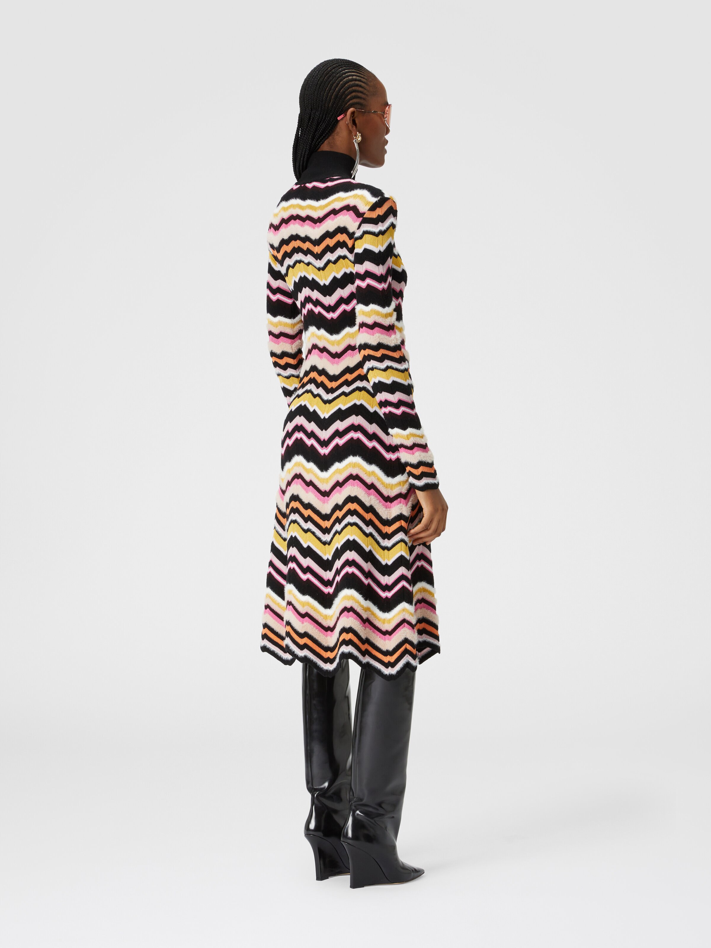 High-necked midi dress with Greek zigzag motif, Multicoloured  - 2