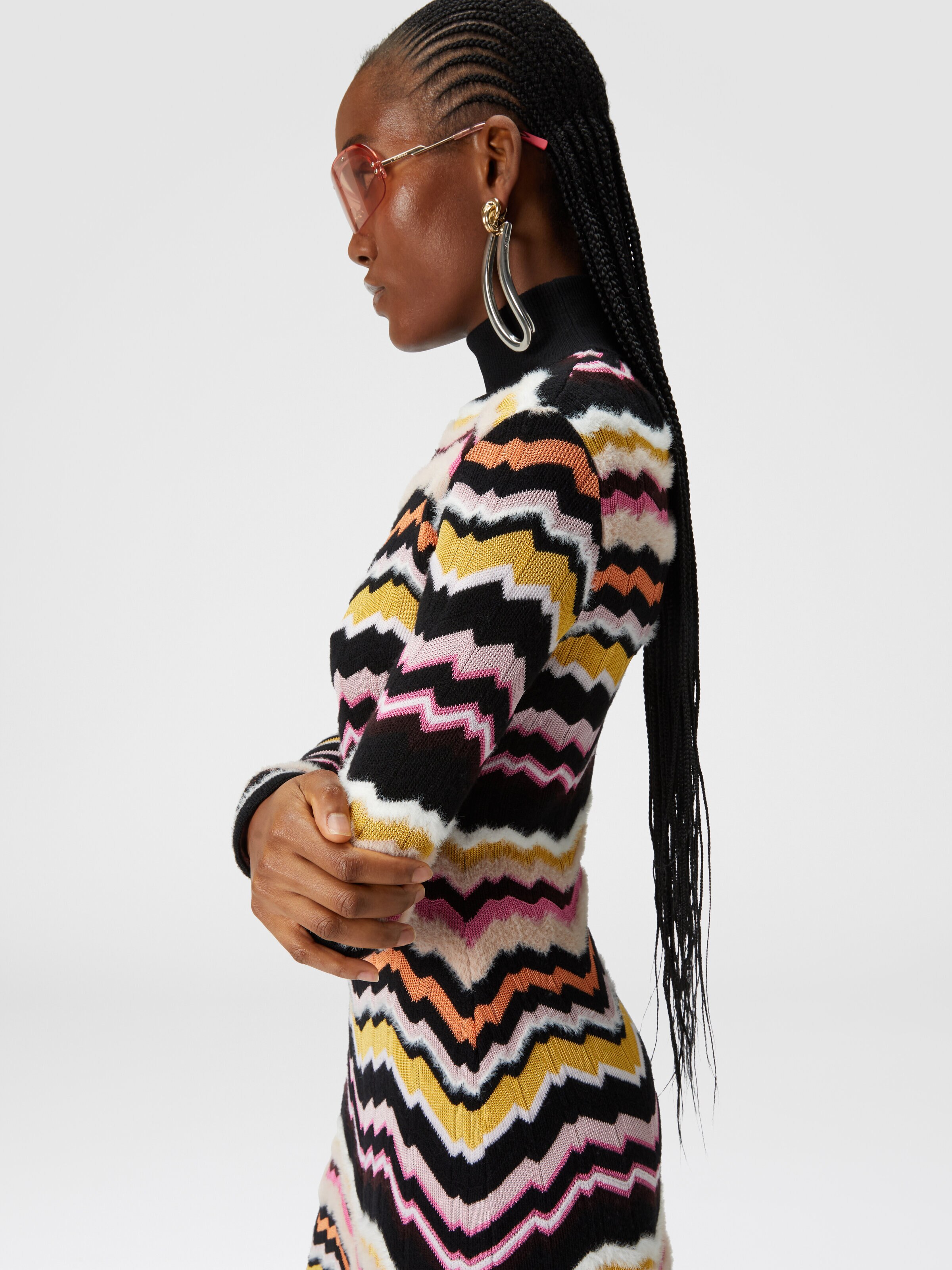 High-necked midi dress with Greek zigzag motif, Multicoloured  - 4