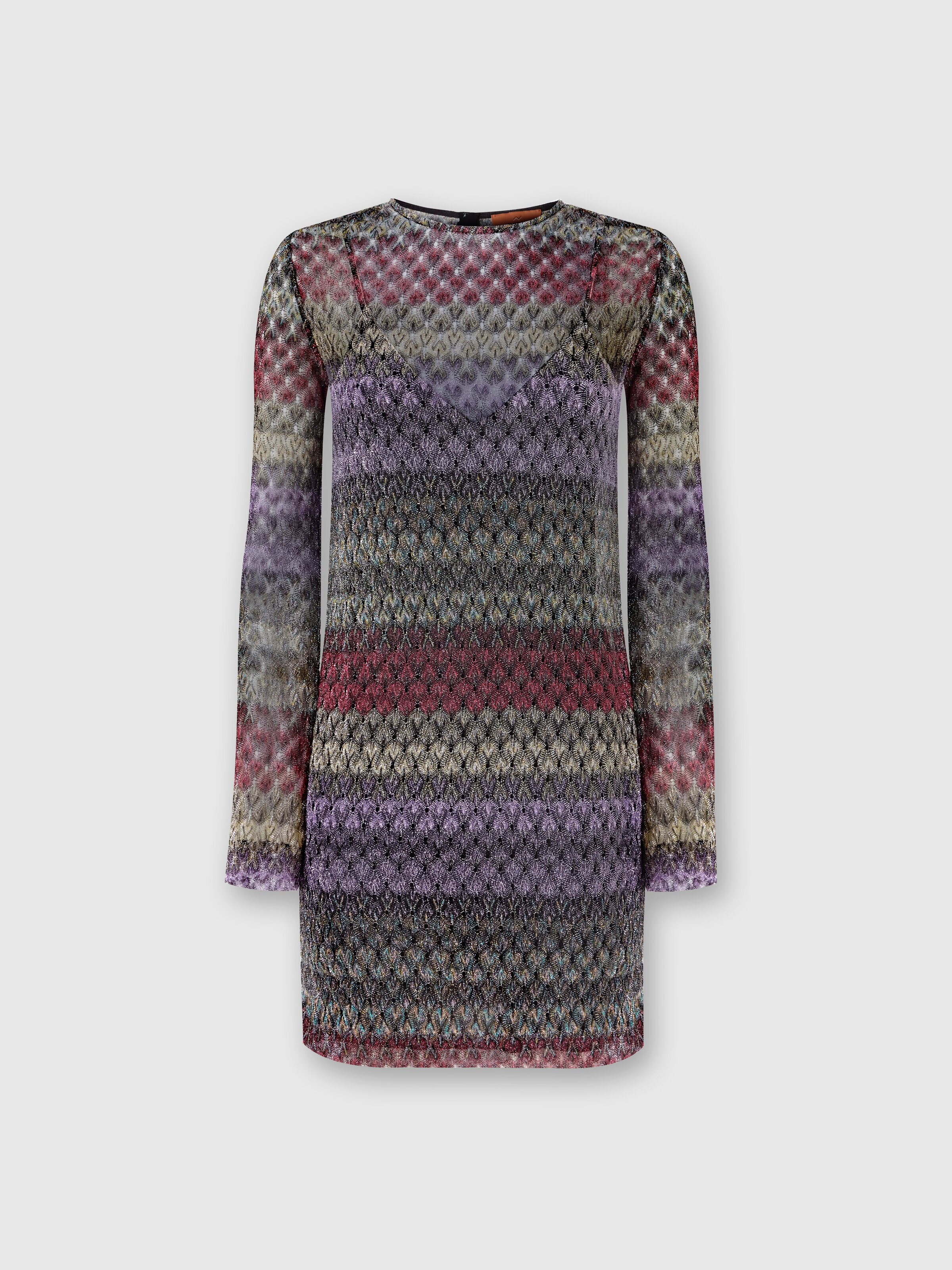 Minivestido de encaje lameté con efecto transparente, Multicolor  - 0