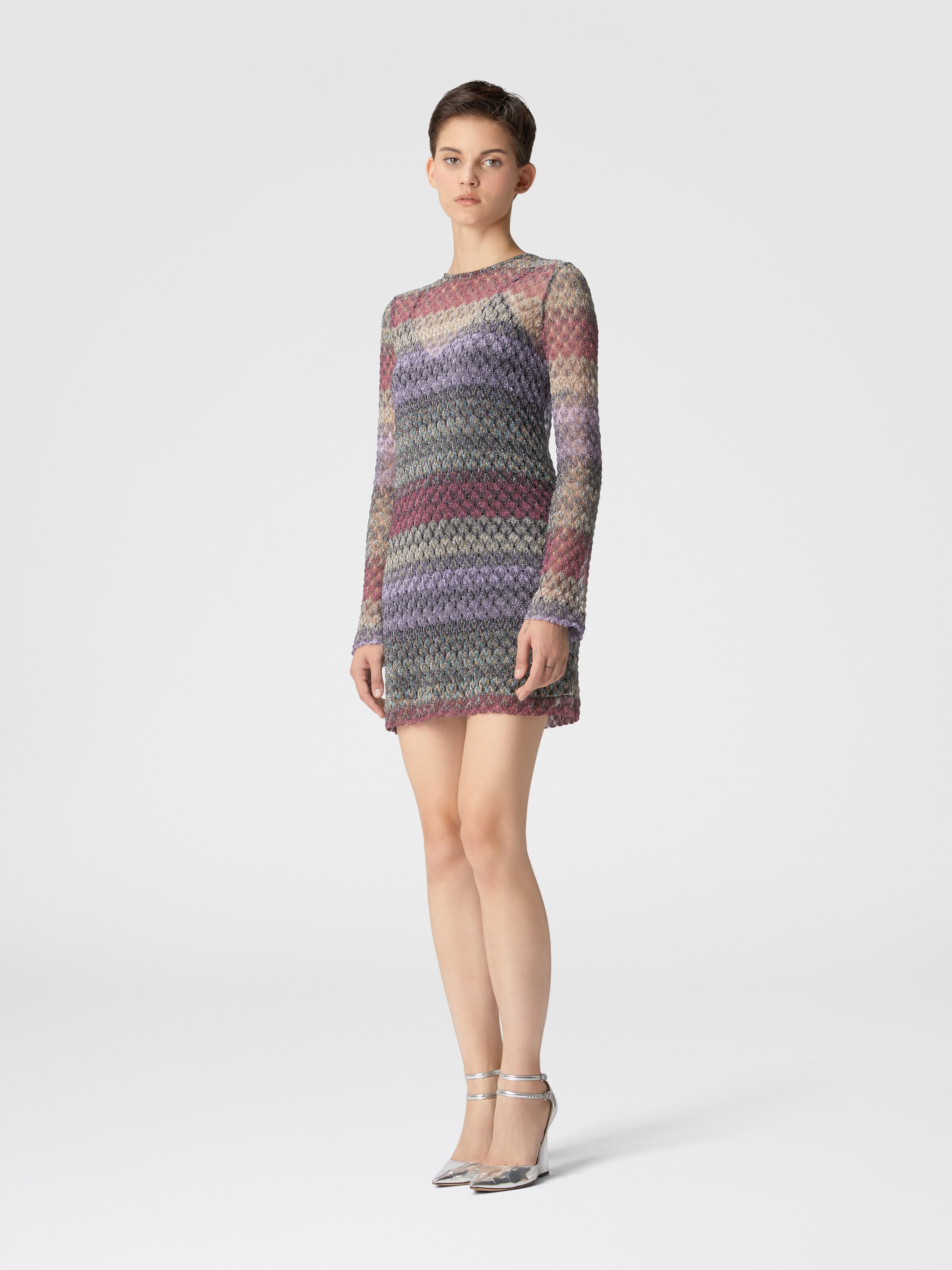 Minivestido de encaje lameté con efecto transparente, Multicolor  - 1