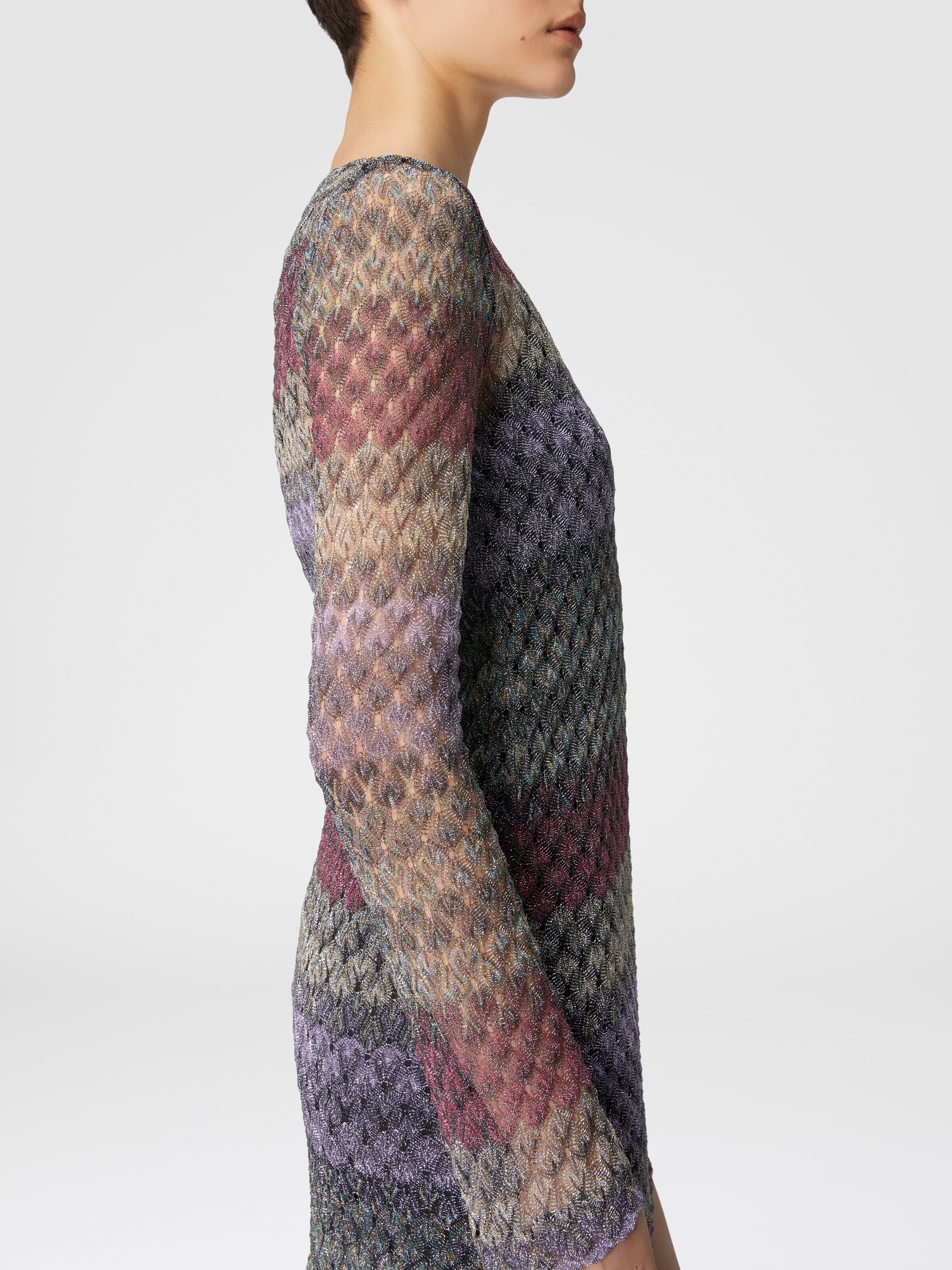 Minivestido de encaje lameté con efecto transparente, Multicolor  - 4