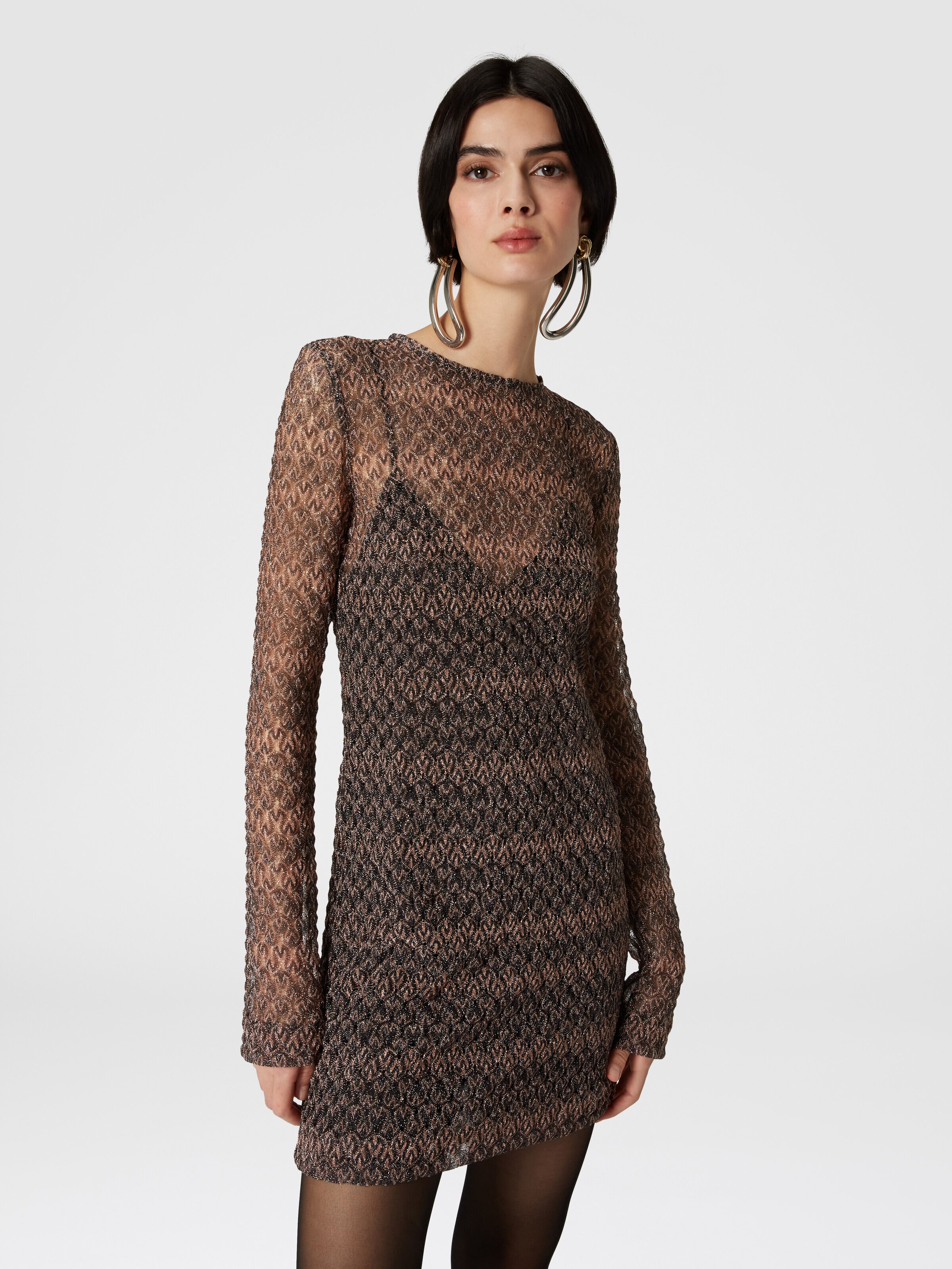 Lameté lace mini-dress with a see-through effect, Black & Multicoloured  - 3