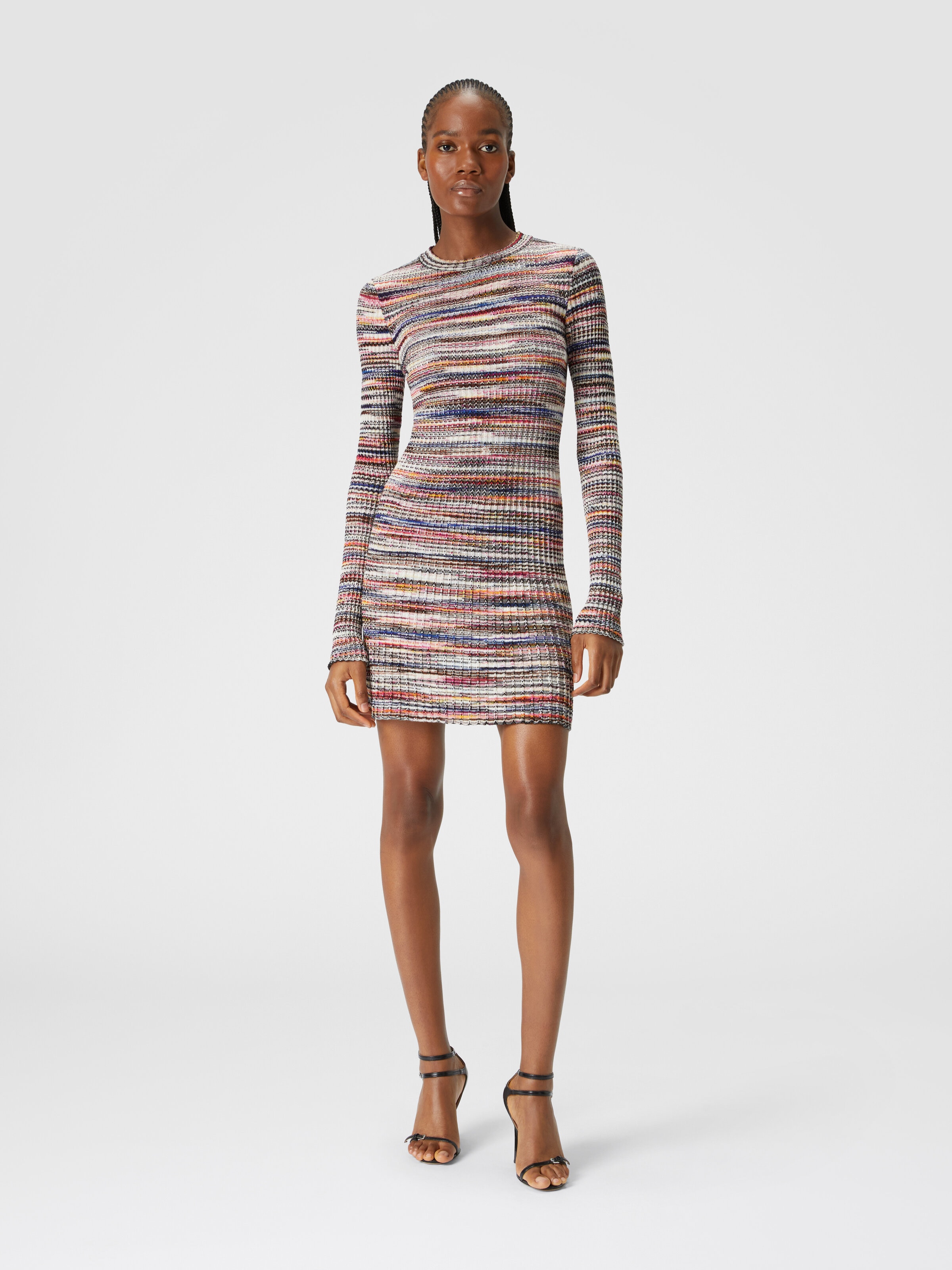 【KAREN MILLEN】ビスコース ジップスルー マルチステッチドレス リブ編みウール&ビスコーススラブミニドレス マルチカラー | Missoni
