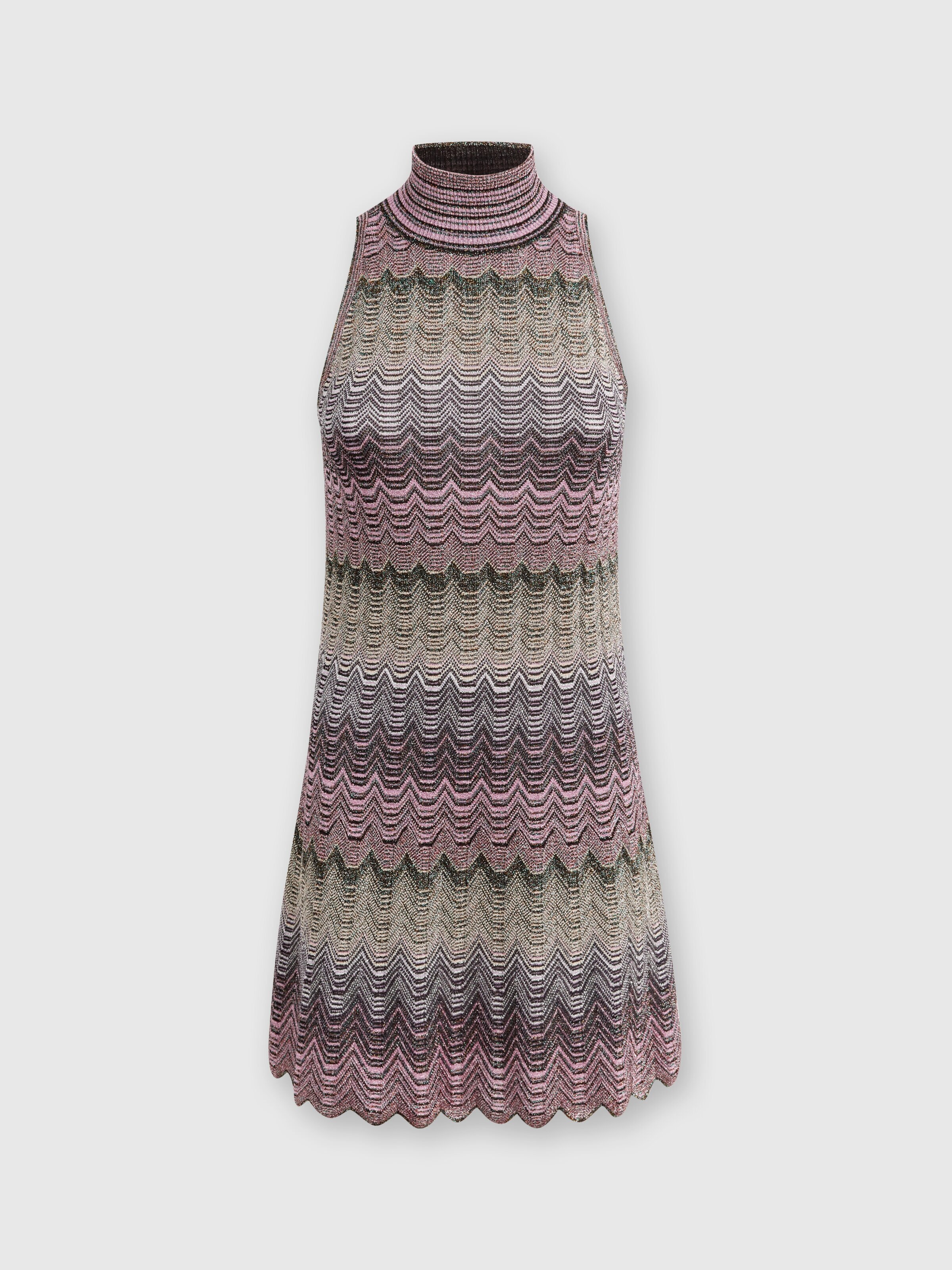 Sleeveless mini-dress with lamé Greek motif, Multicoloured  - 0