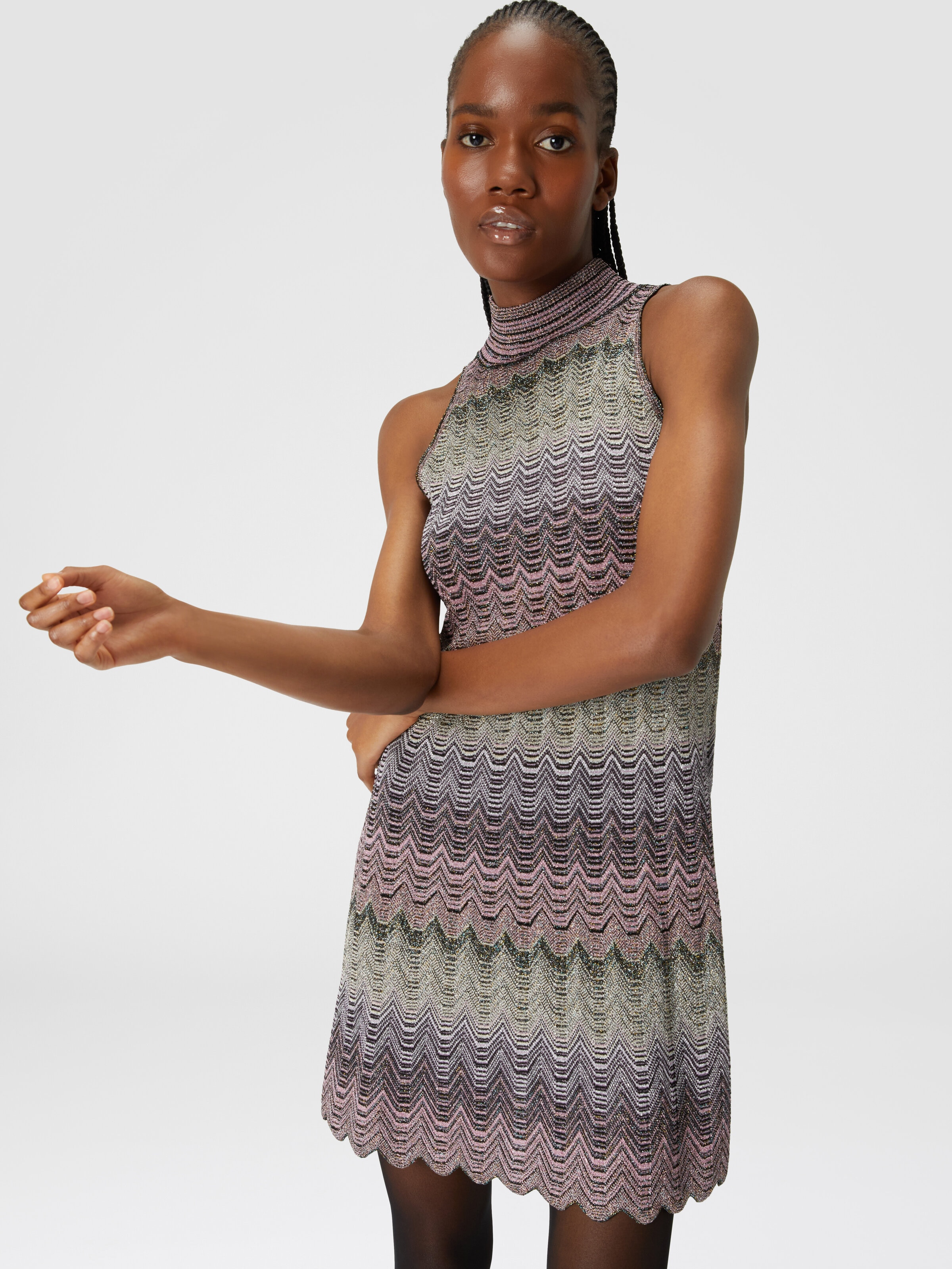 Sleeveless mini-dress with lamé Greek motif, Multicoloured  - 3