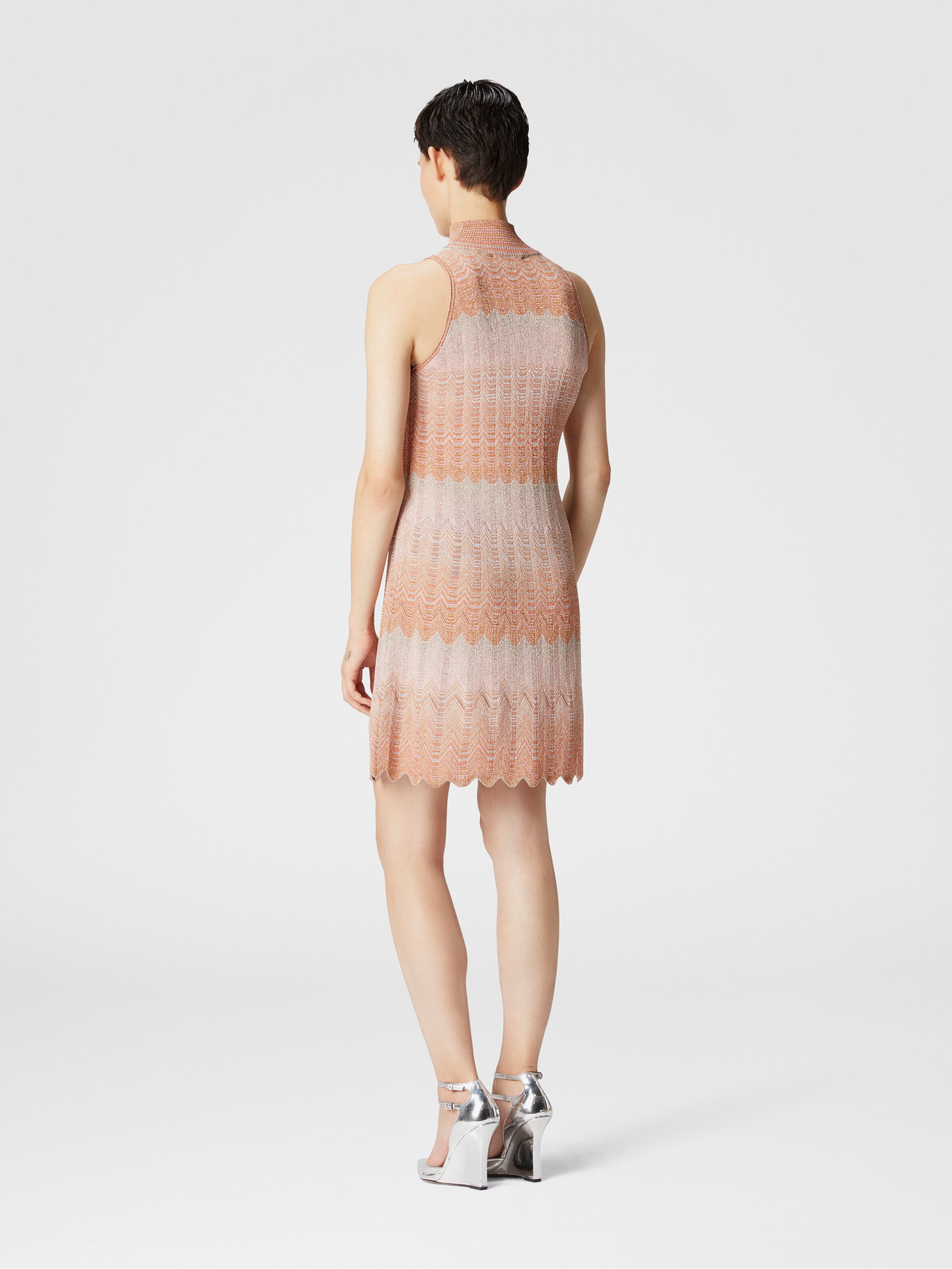 Sleeveless mini-dress with lamé Greek motif, Multicoloured  - 2