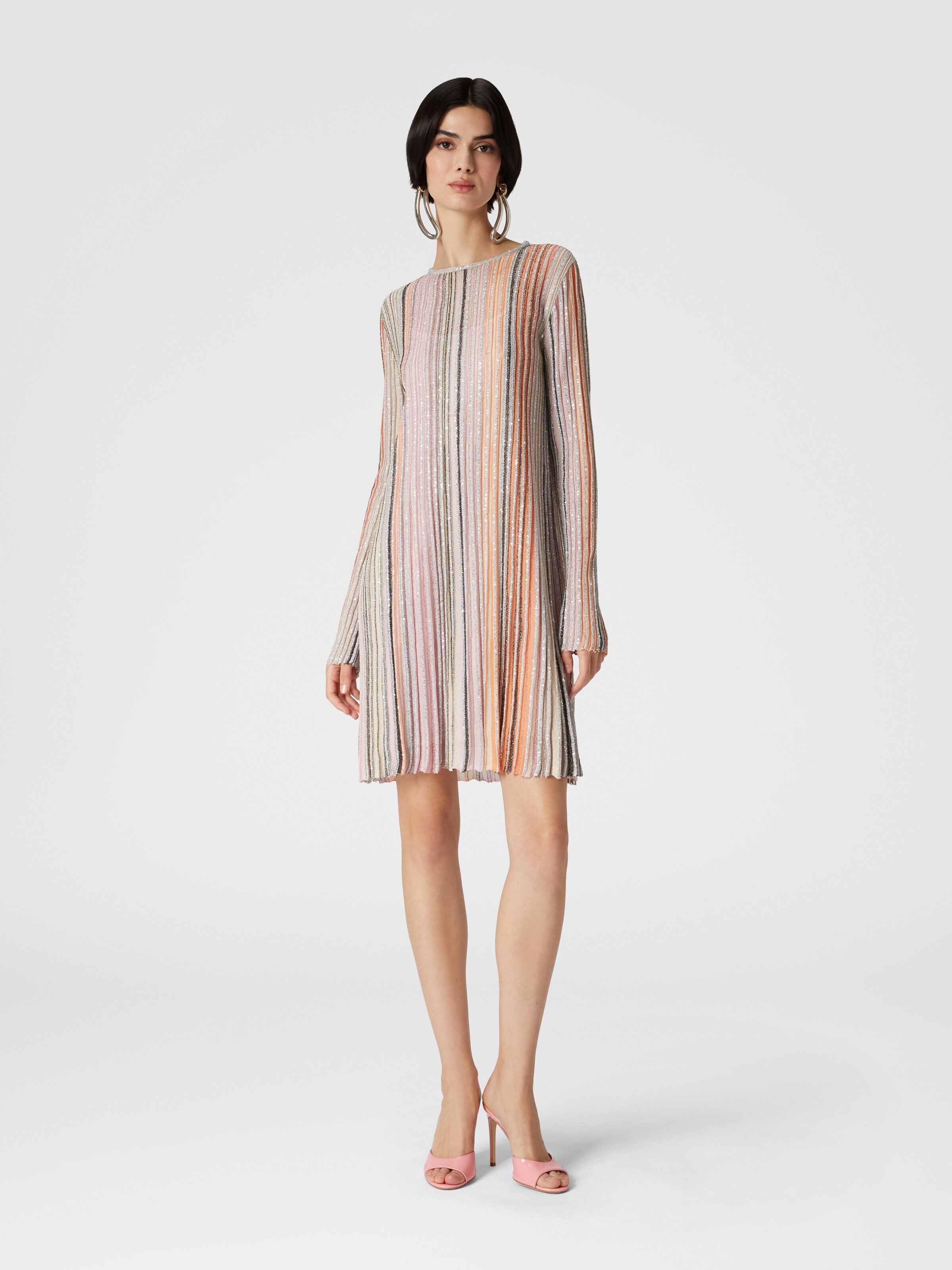 Pleated dress with sequins, Multicoloured  - 1