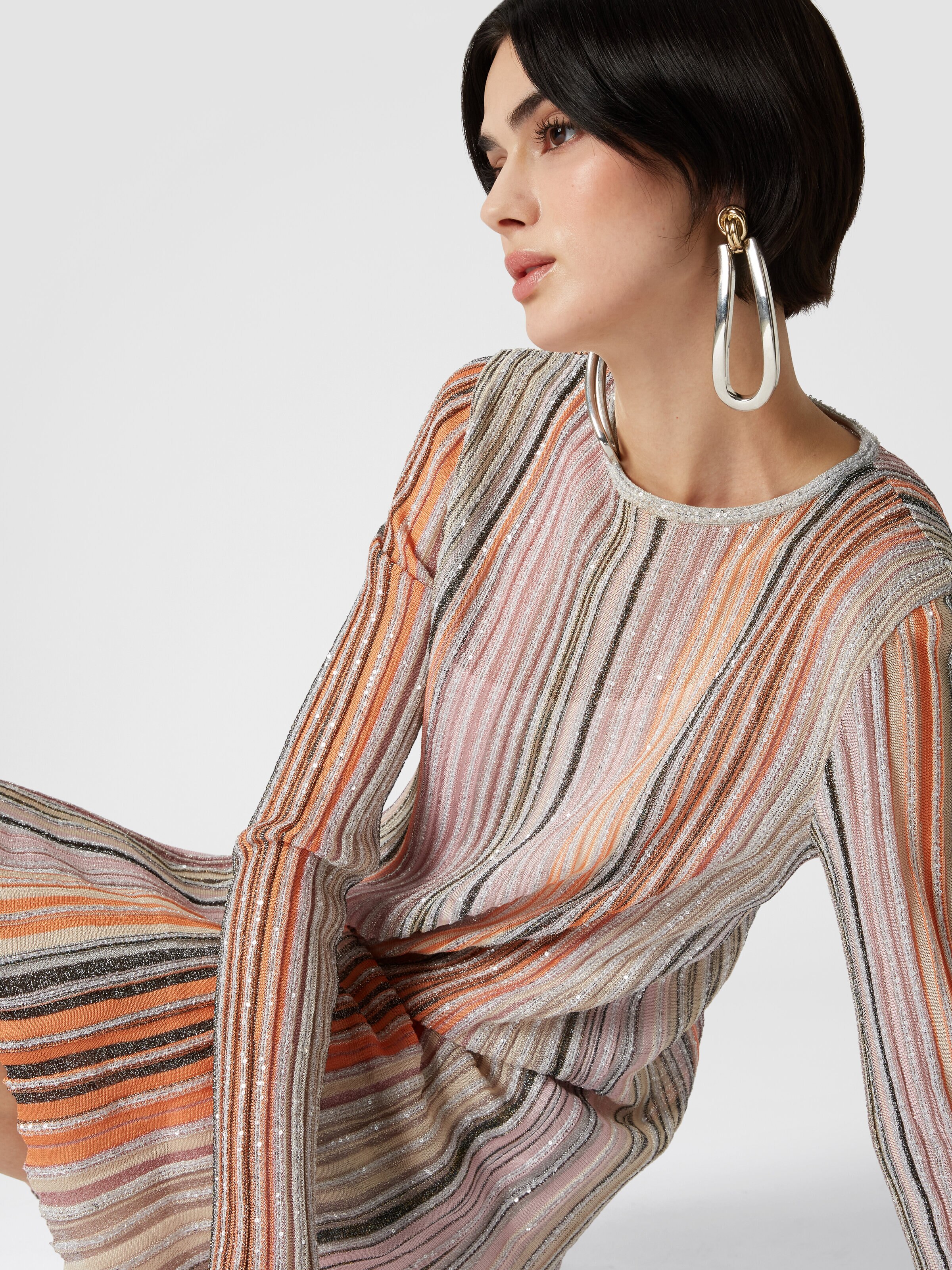 Pleated dress with sequins, Multicoloured  - 4