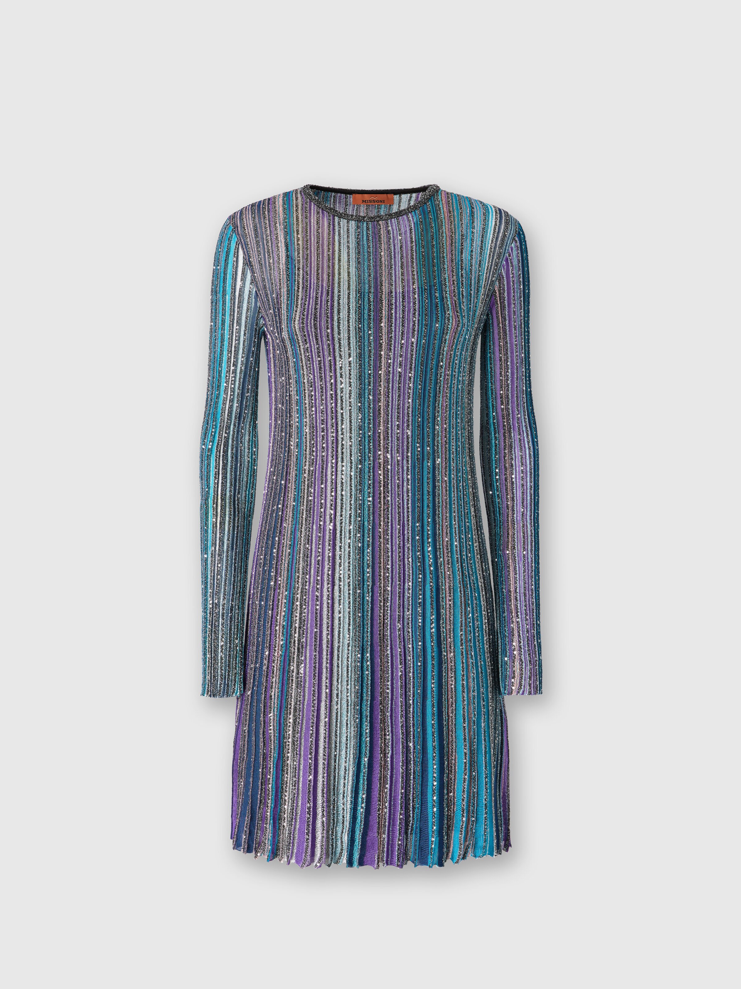 Pleated dress with sequins, Multicoloured  - 0