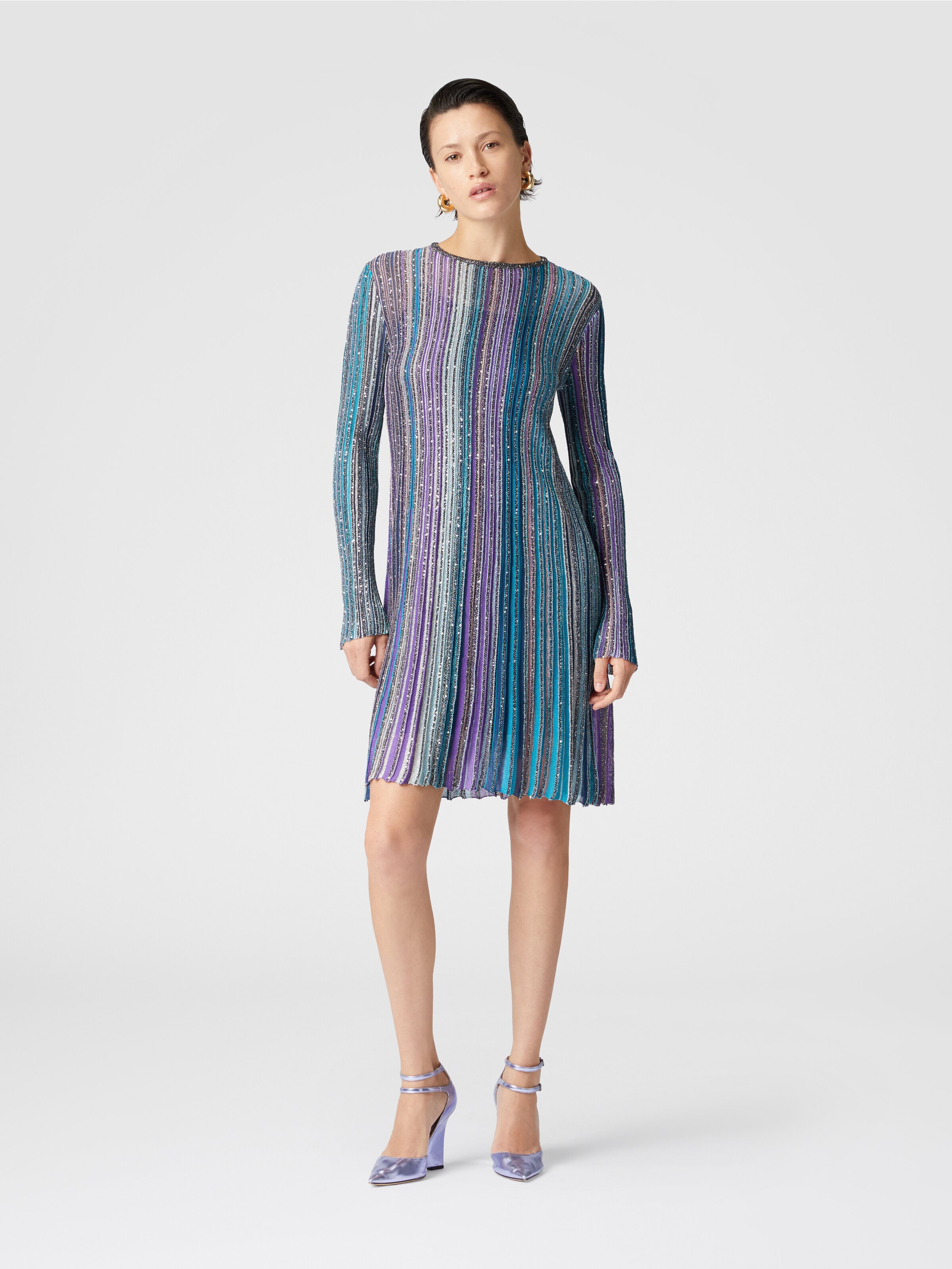 Pleated dress with sequins, Multicoloured  - 1