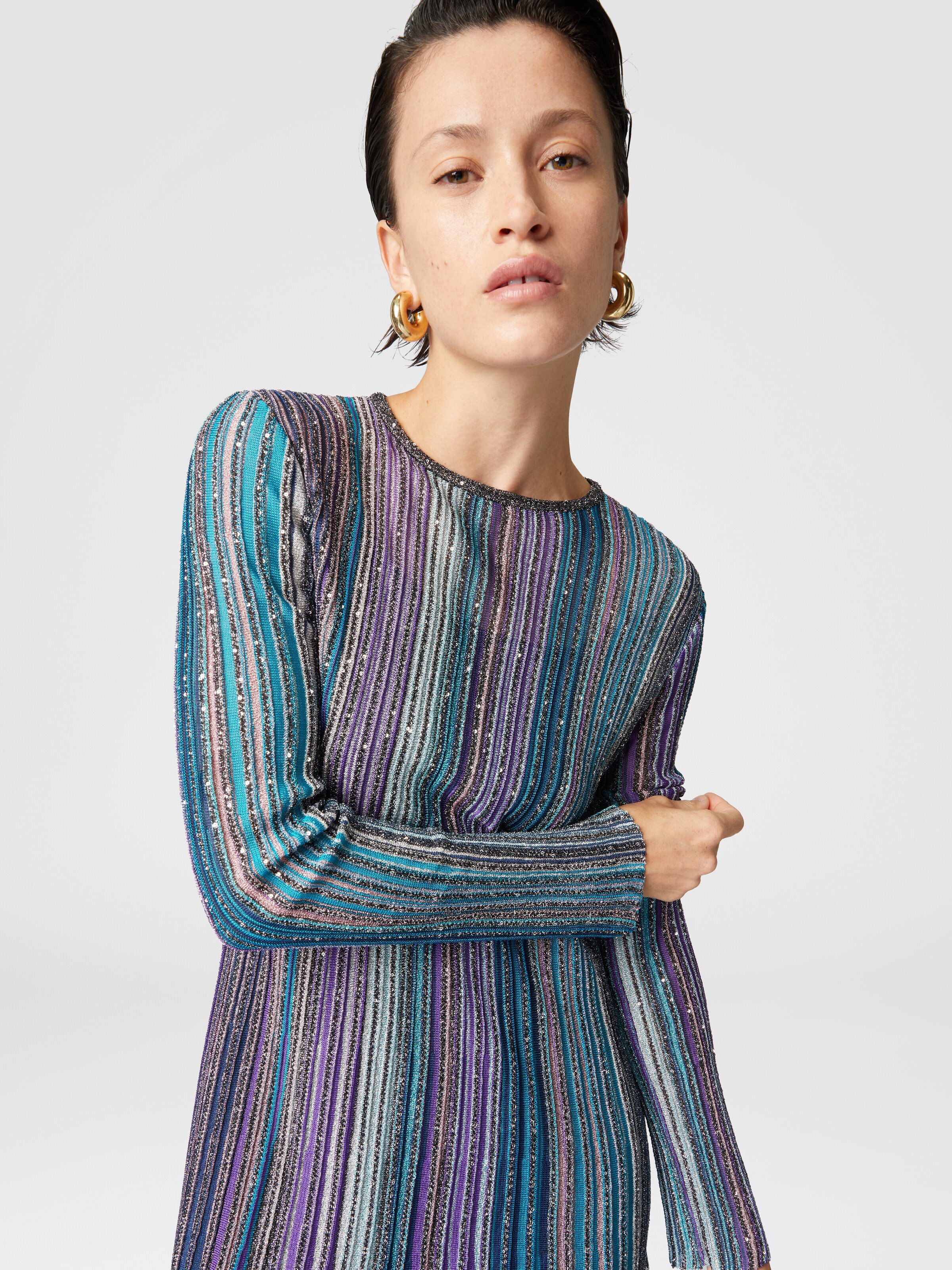 Pleated dress with sequins, Multicoloured  - 3
