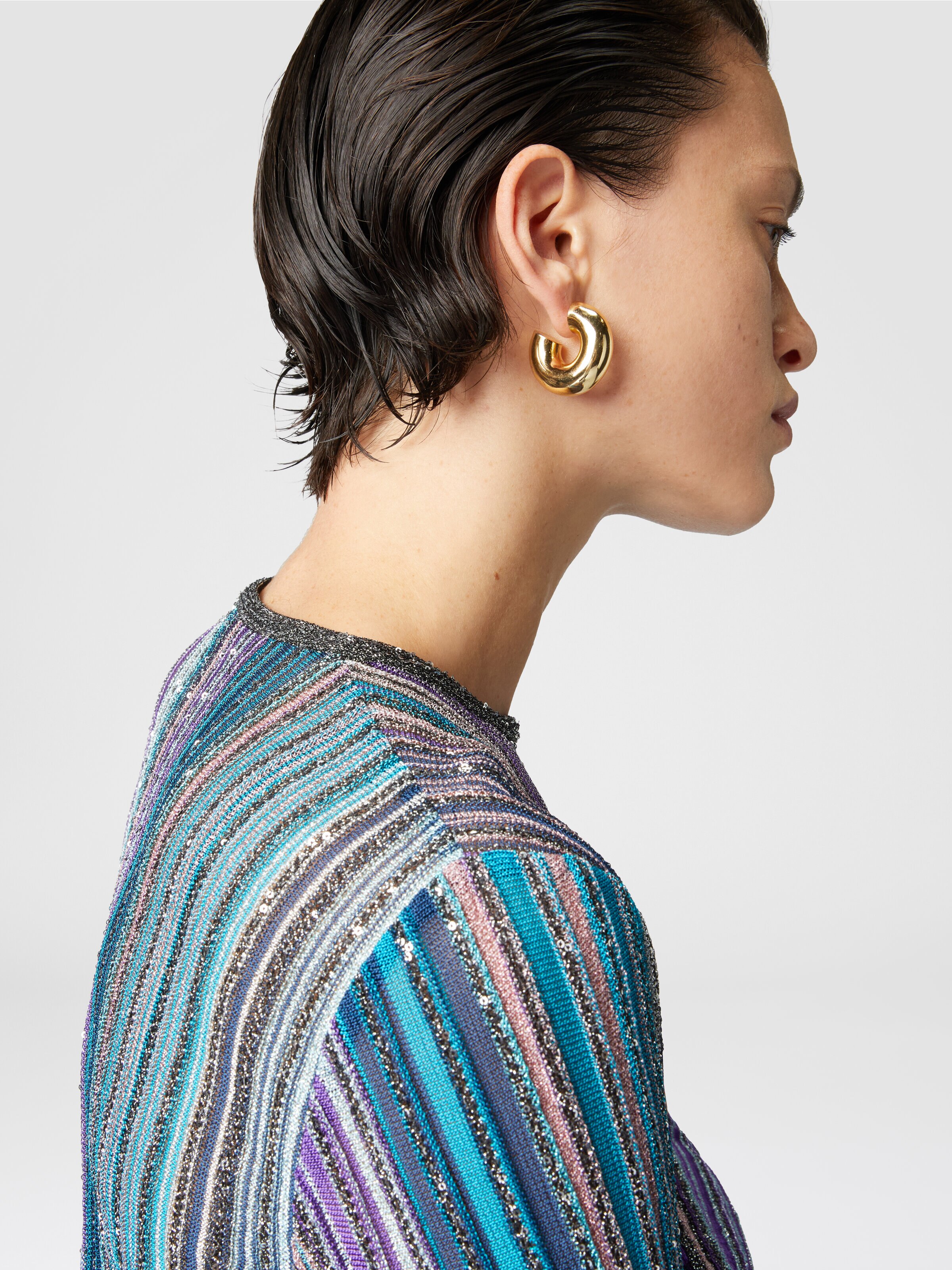 Pleated dress with sequins, Multicoloured  - 4