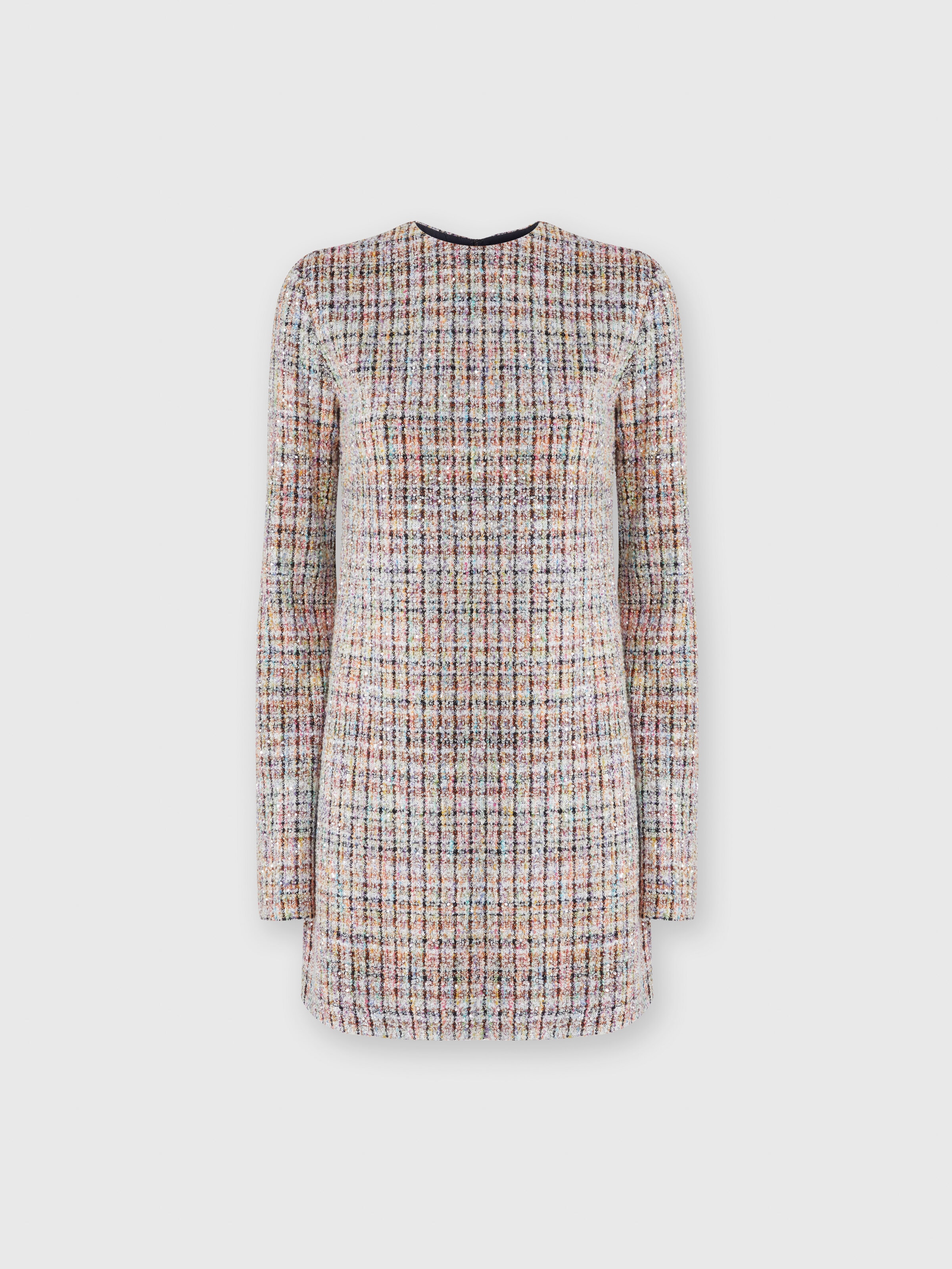 Bouclé checkered mini-dress with sequins, Multicoloured  - 0