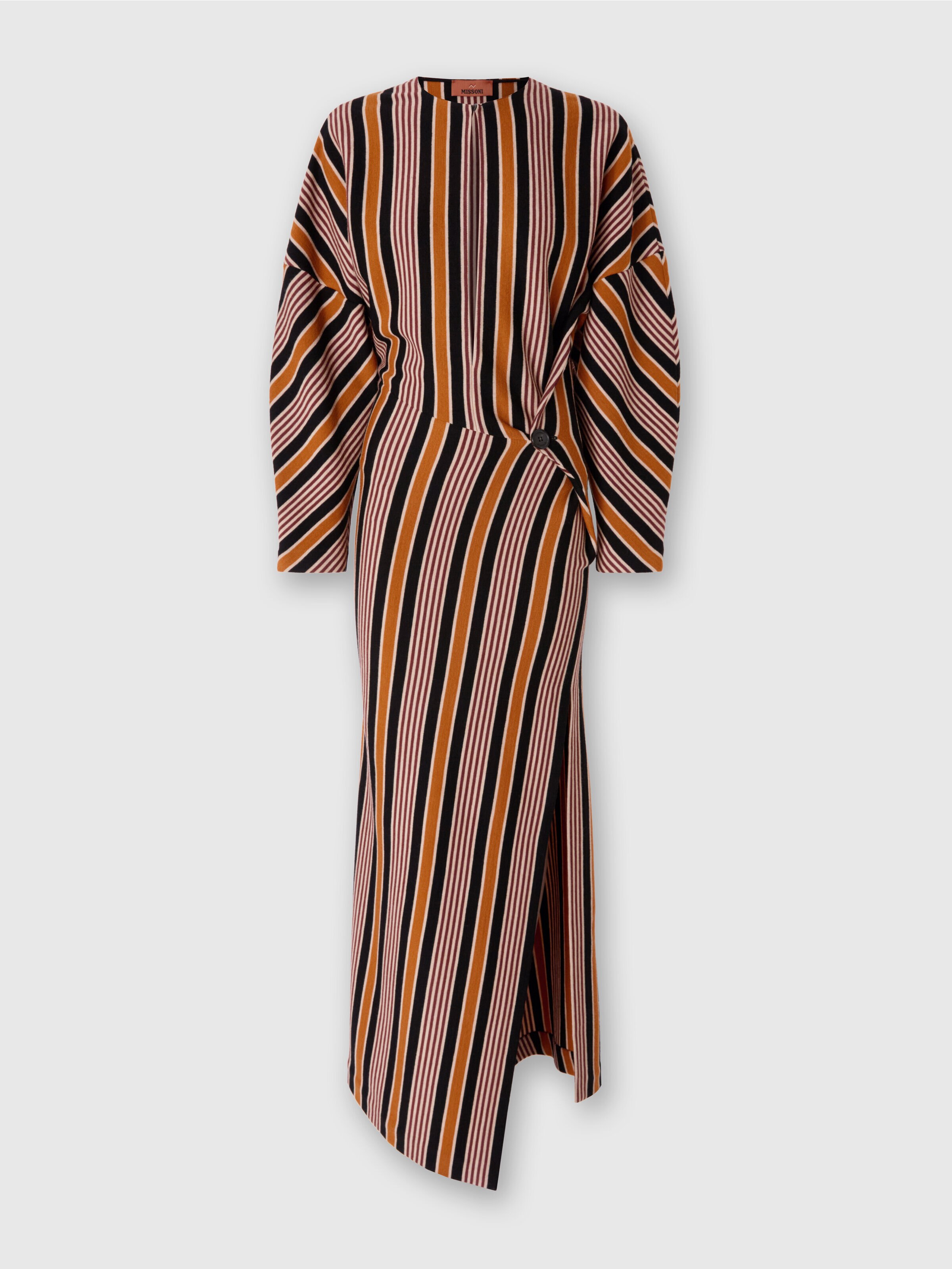 Langgestreiftes Wollkleid mit Kimono-Ärmeln, Mehrfarbig  - 0