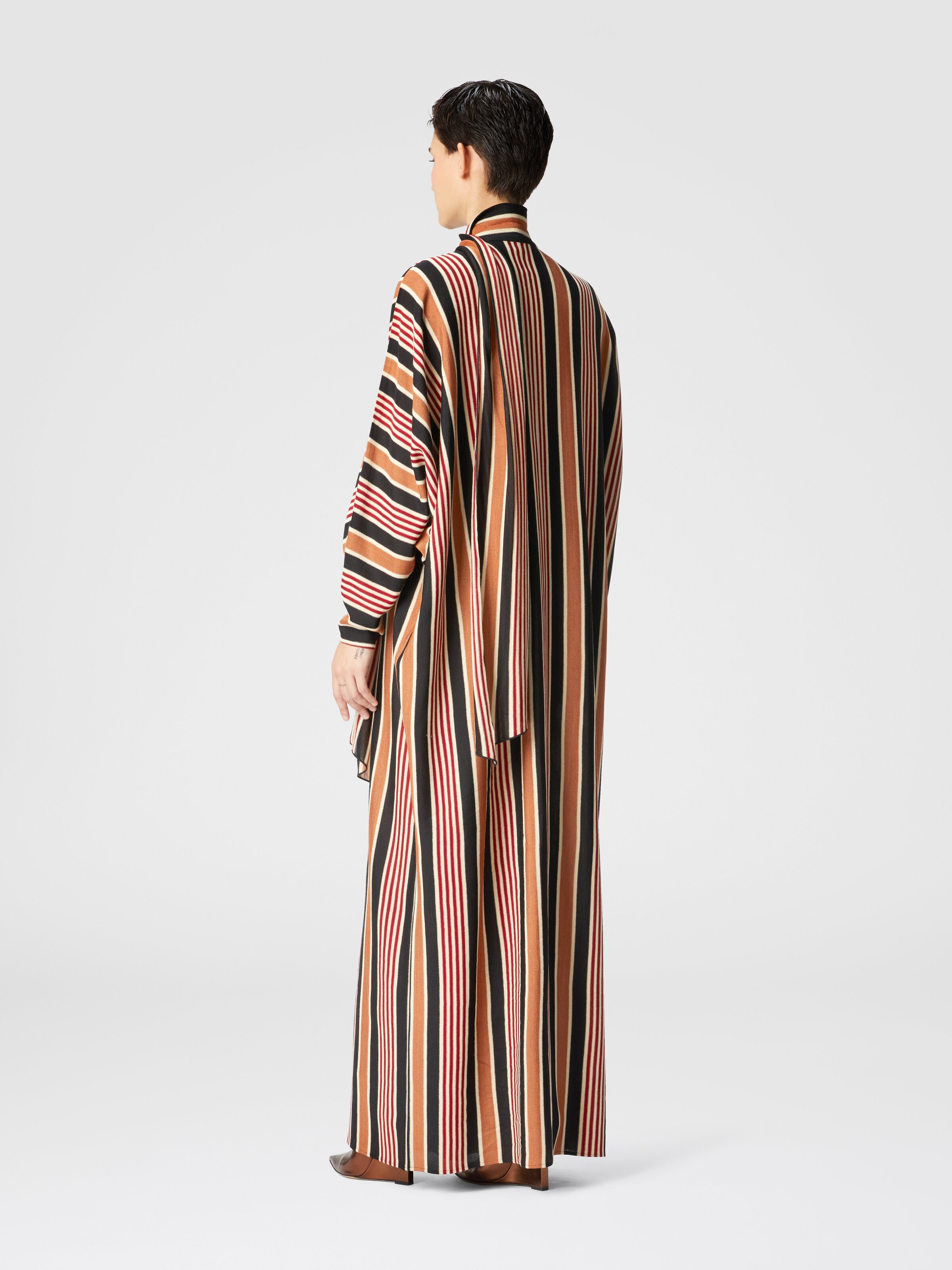 Long striped cotton and viscose dress with knotted collar, Multicoloured  - 2