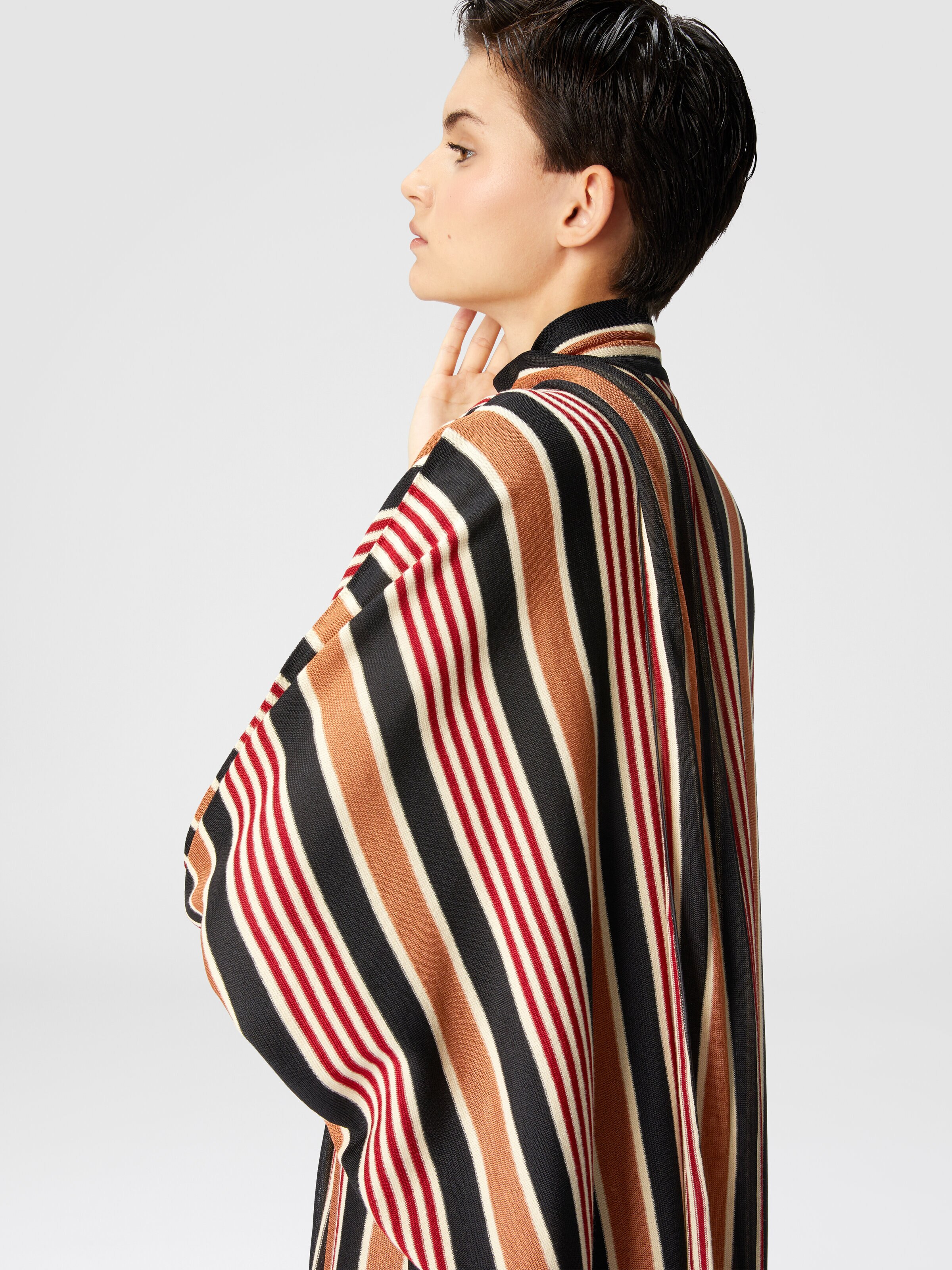 Long striped cotton and viscose dress with knotted collar, Multicoloured  - 4