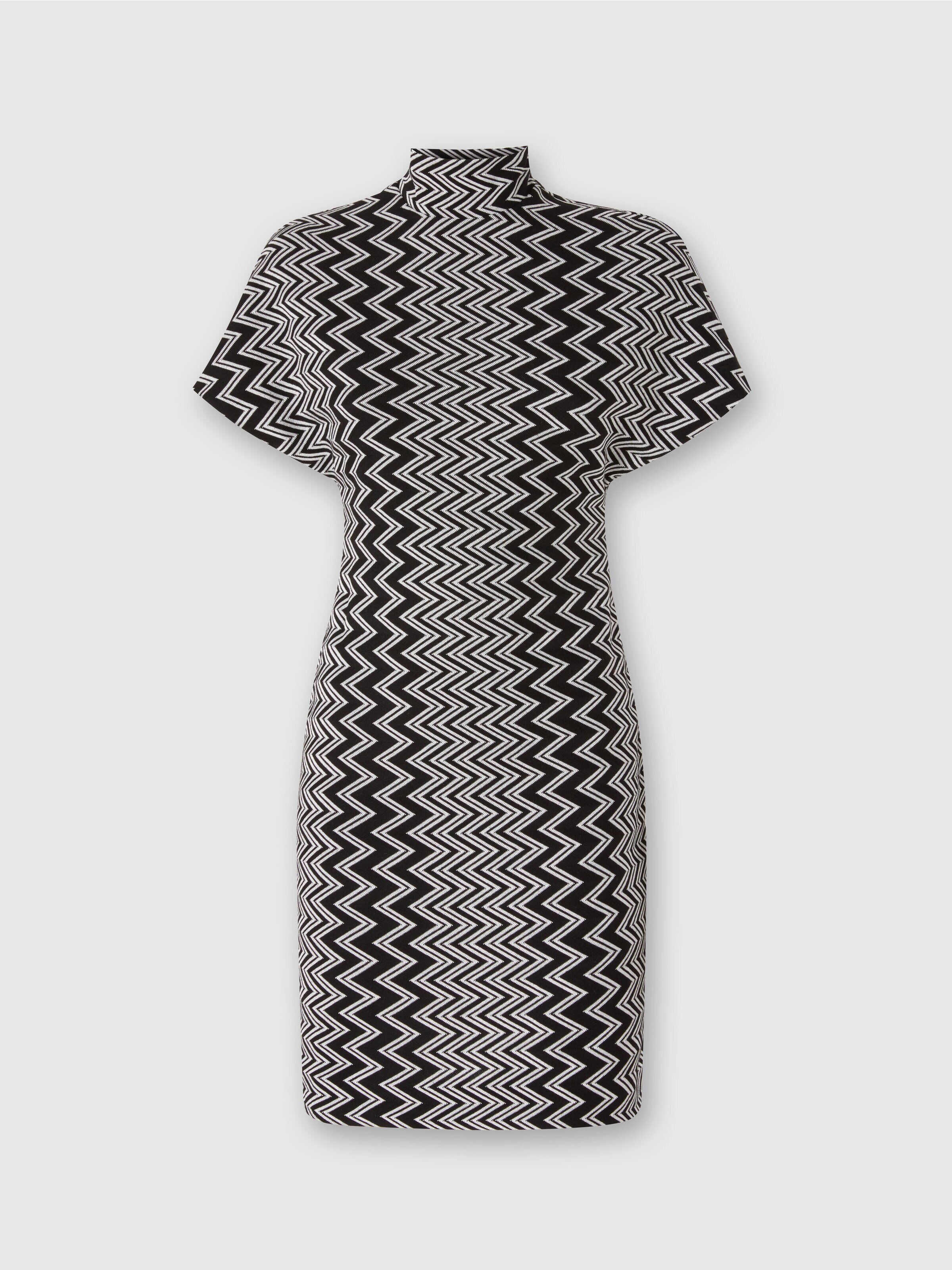 Zig zag mini-dress with sculptural sleeves Black & White