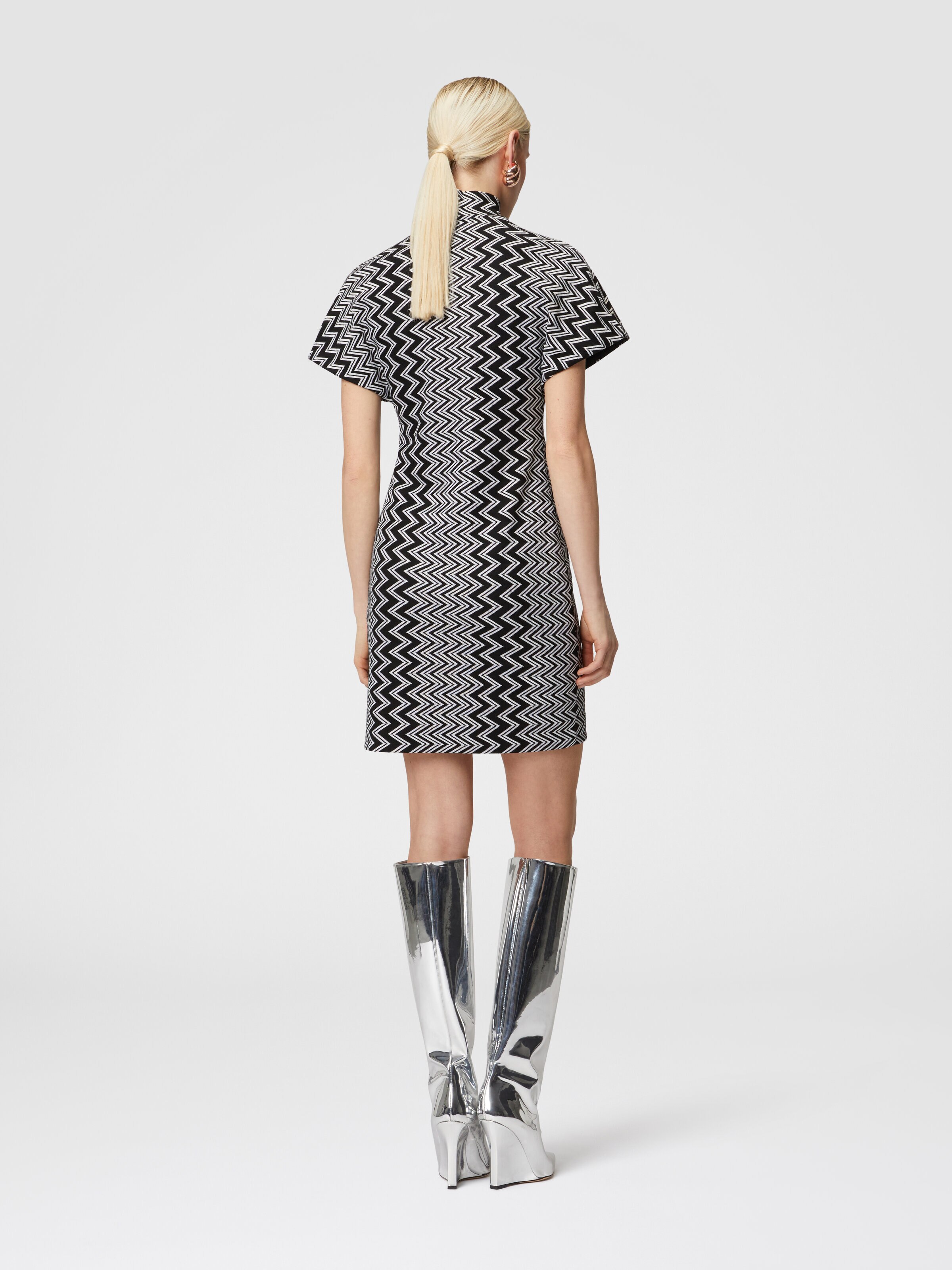 Zig zag mini-dress with sculptural sleeves, Black & White - 2