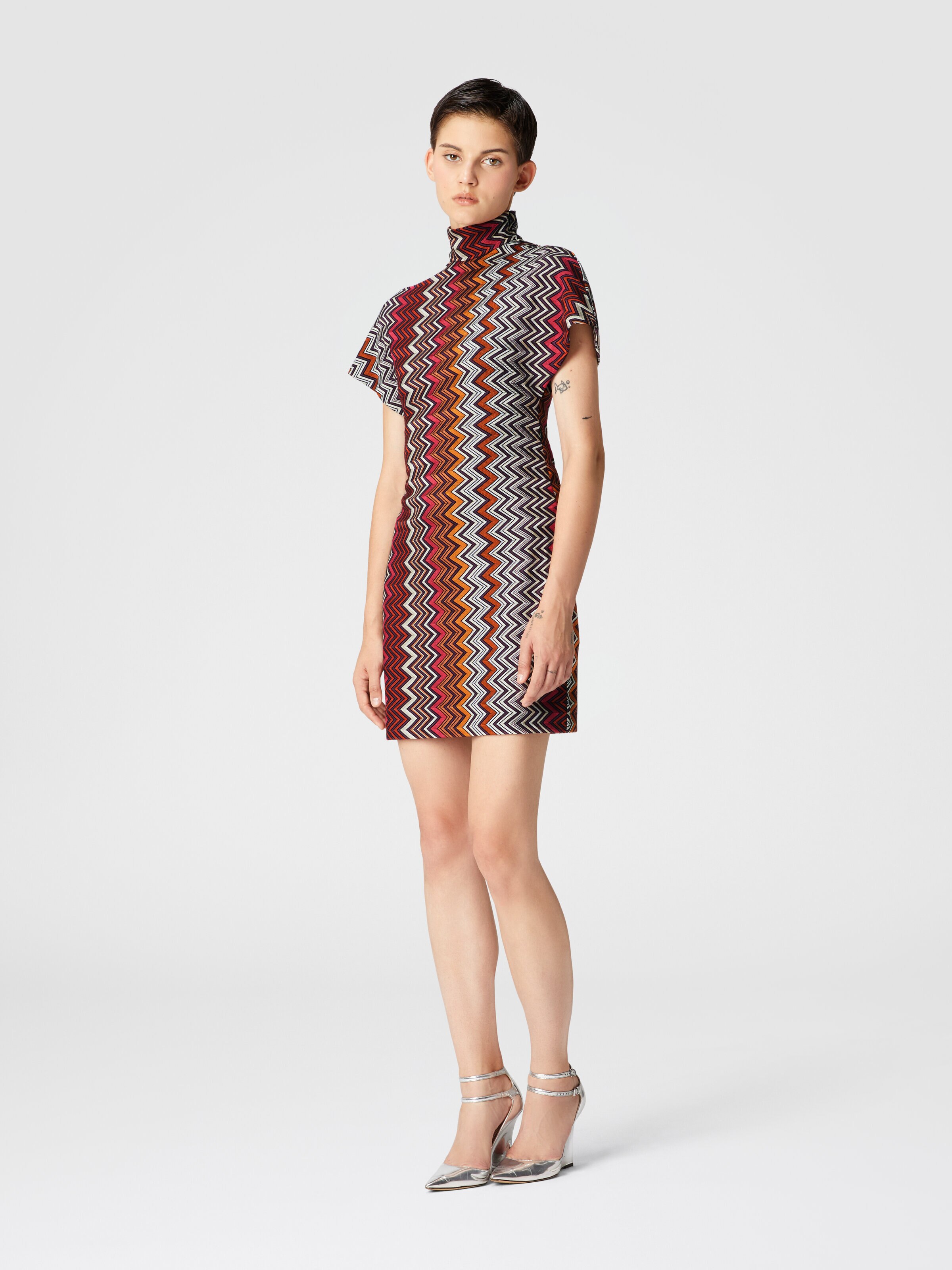 Zigzag viscose and wool mini-dress, Multicoloured  - 1