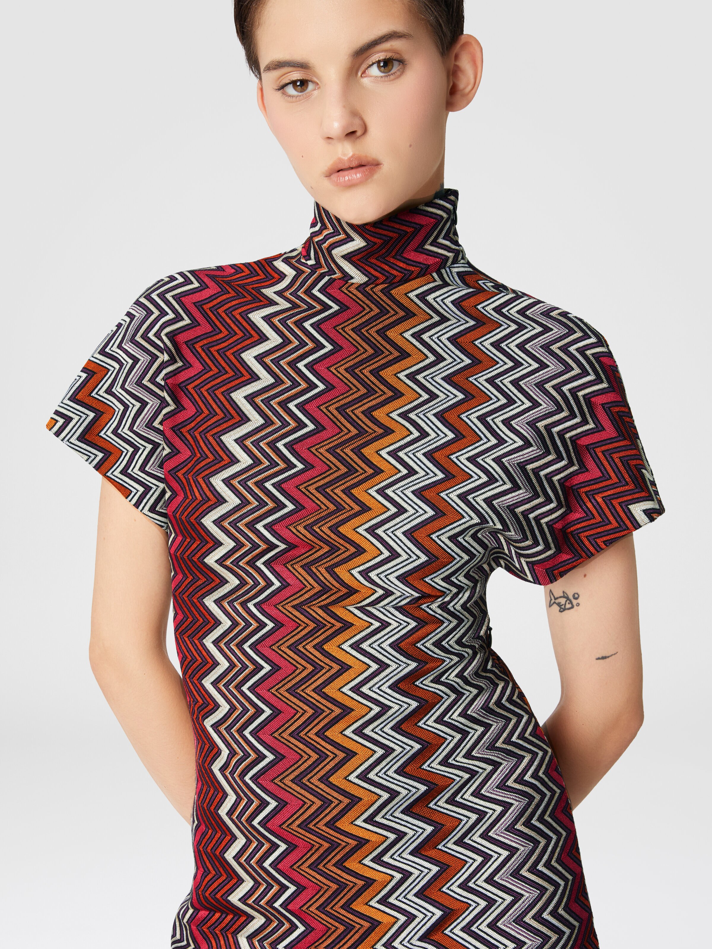 Zigzag viscose and wool mini-dress, Multicoloured  - 3