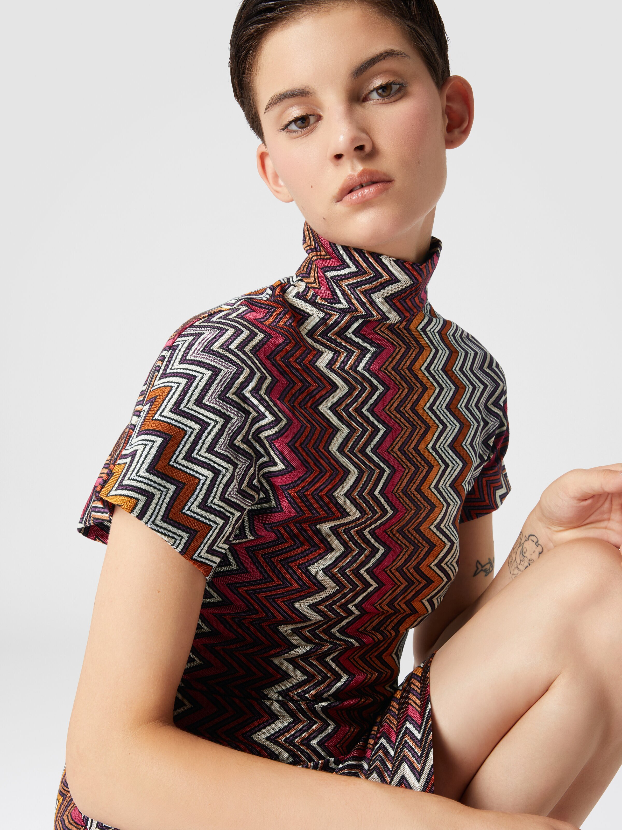 Zigzag viscose and wool mini-dress, Multicoloured  - 4