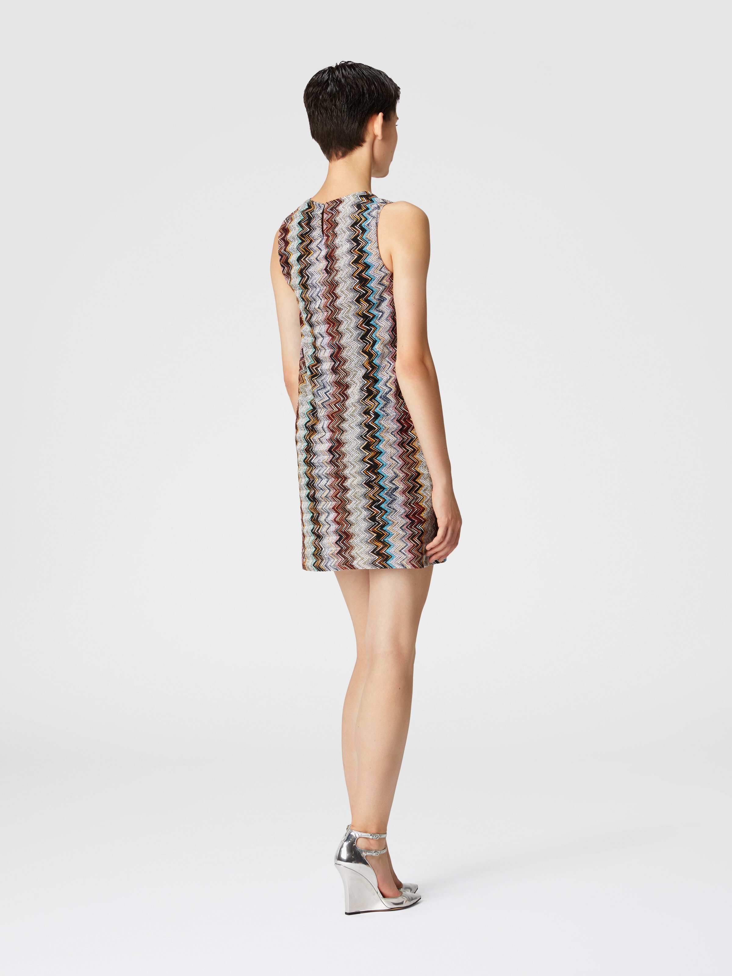 Sleeveless mini-dress in zig zag lamé viscose blend, Multicoloured  - 2