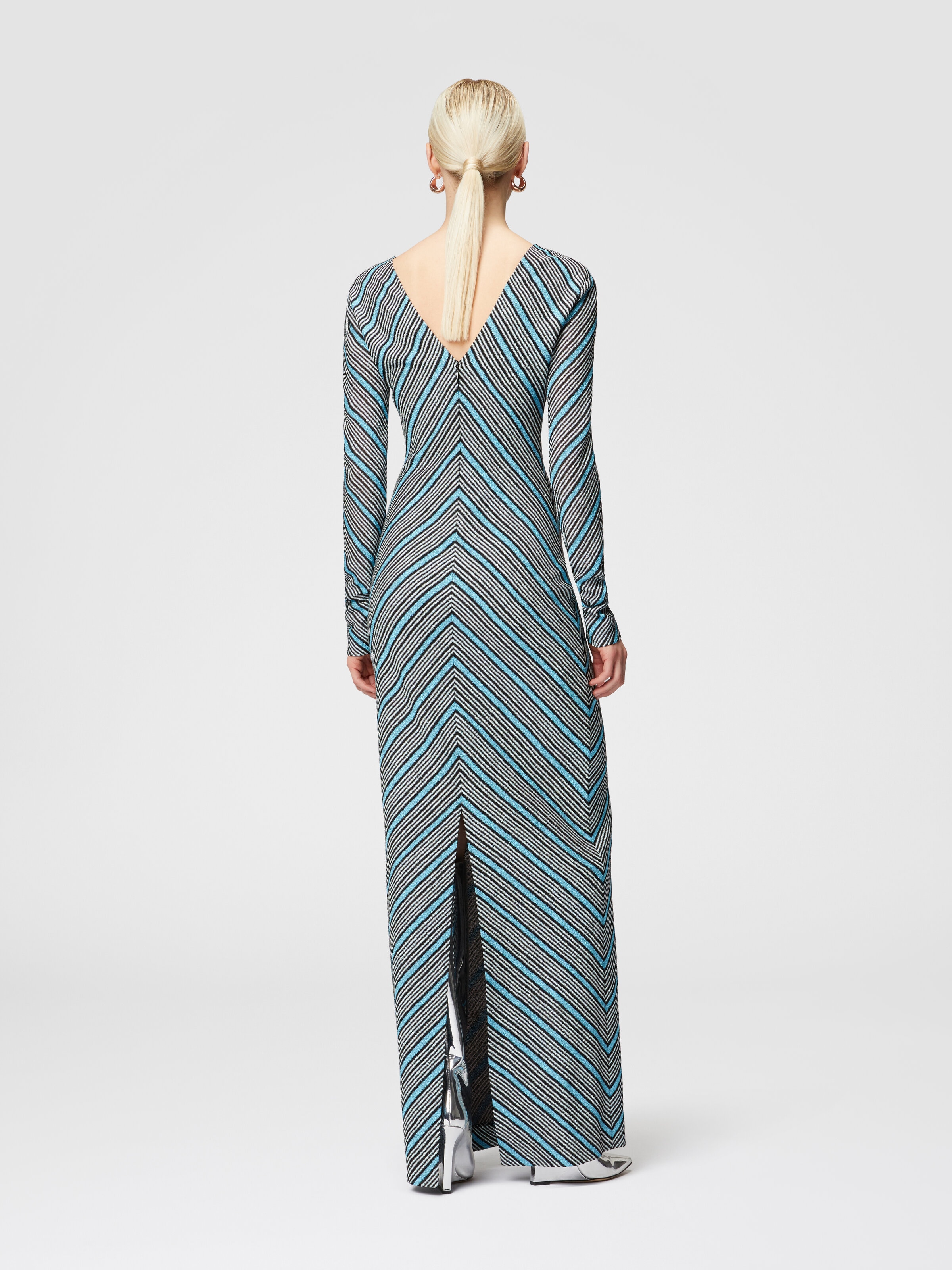 Long striped dress with plunging V-neckline, Multicoloured  - 2