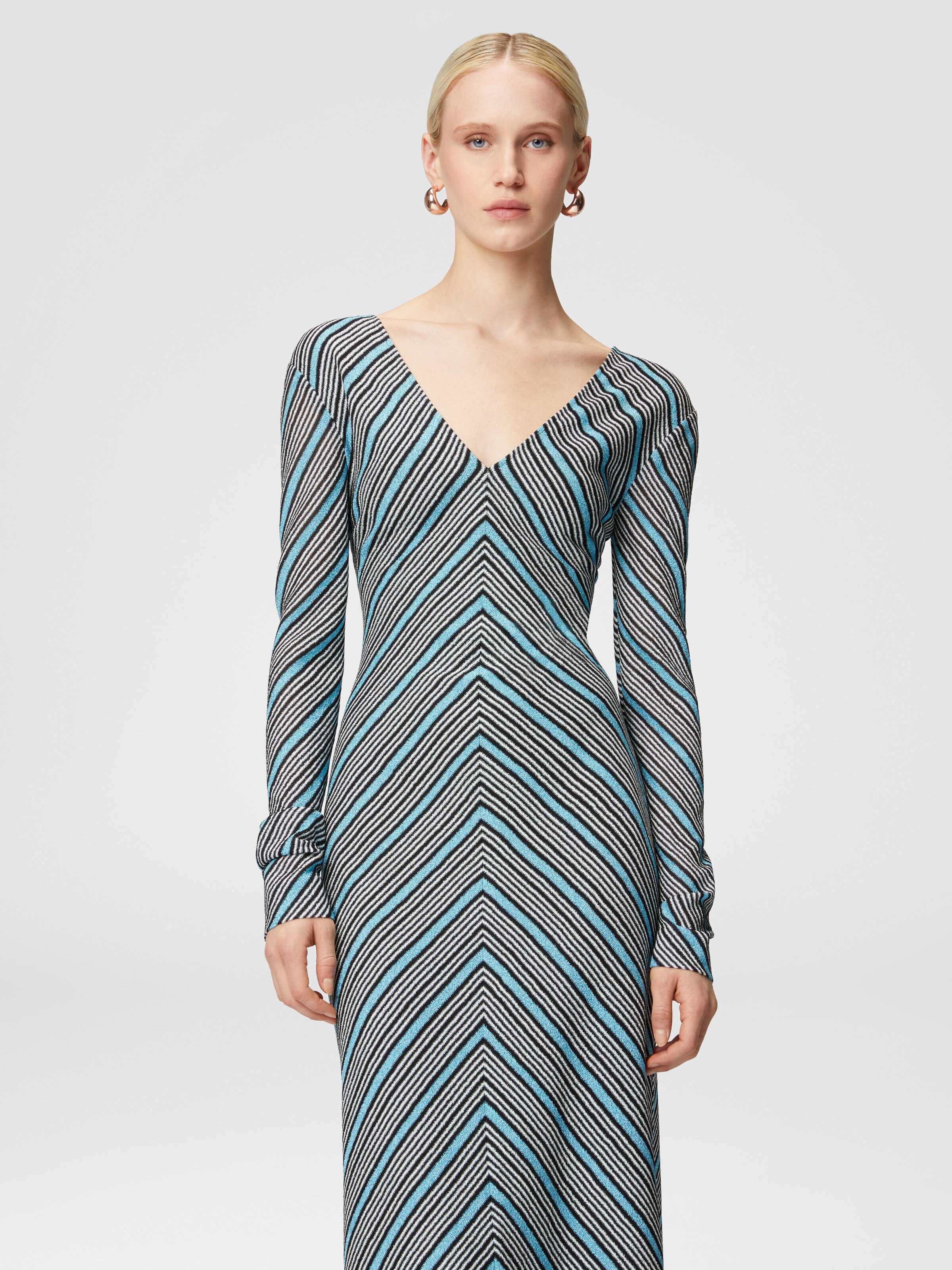 Long striped dress with plunging V-neckline, Multicoloured  - 3