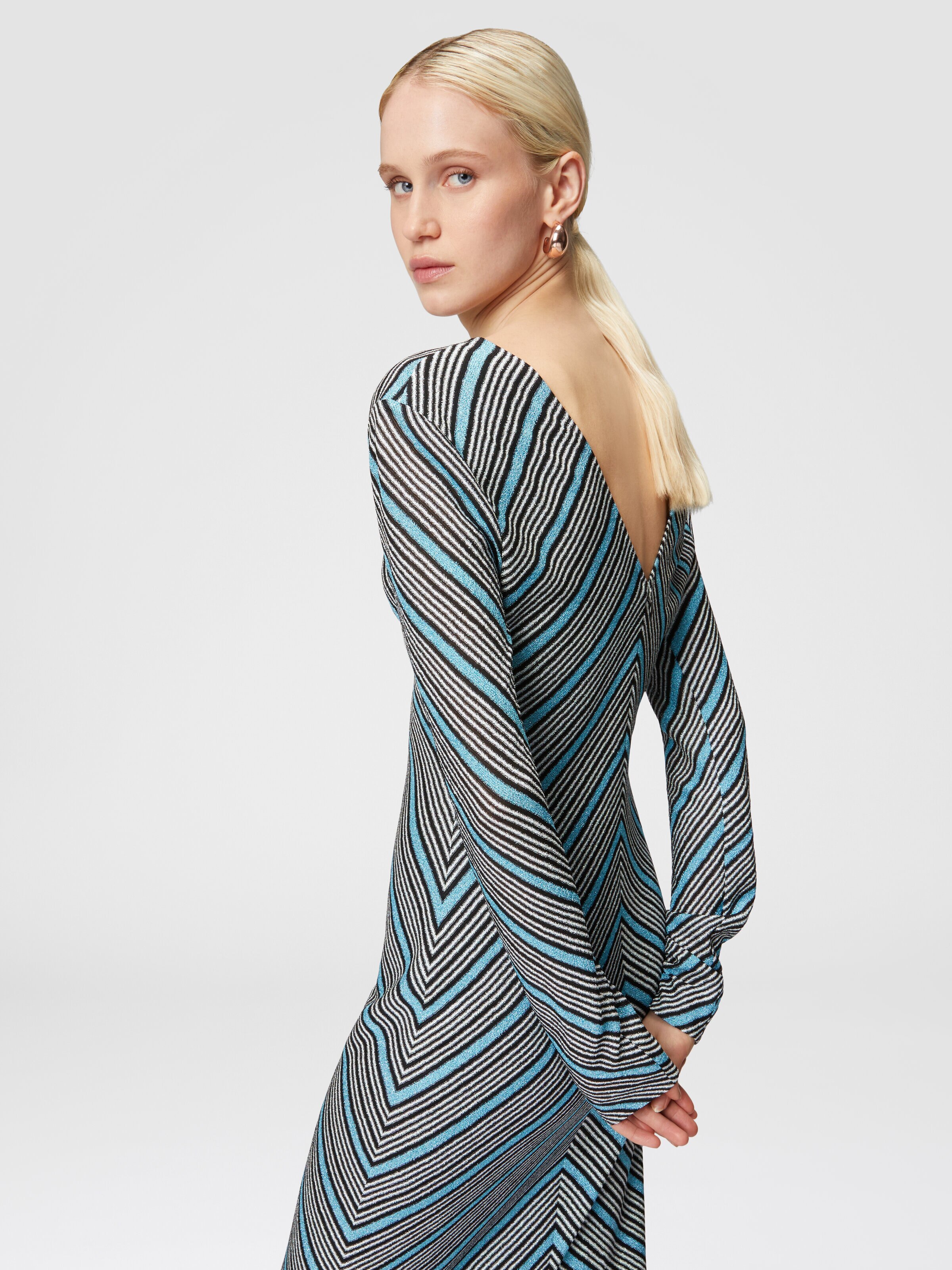 Long striped dress with plunging V-neckline, Multicoloured  - 4