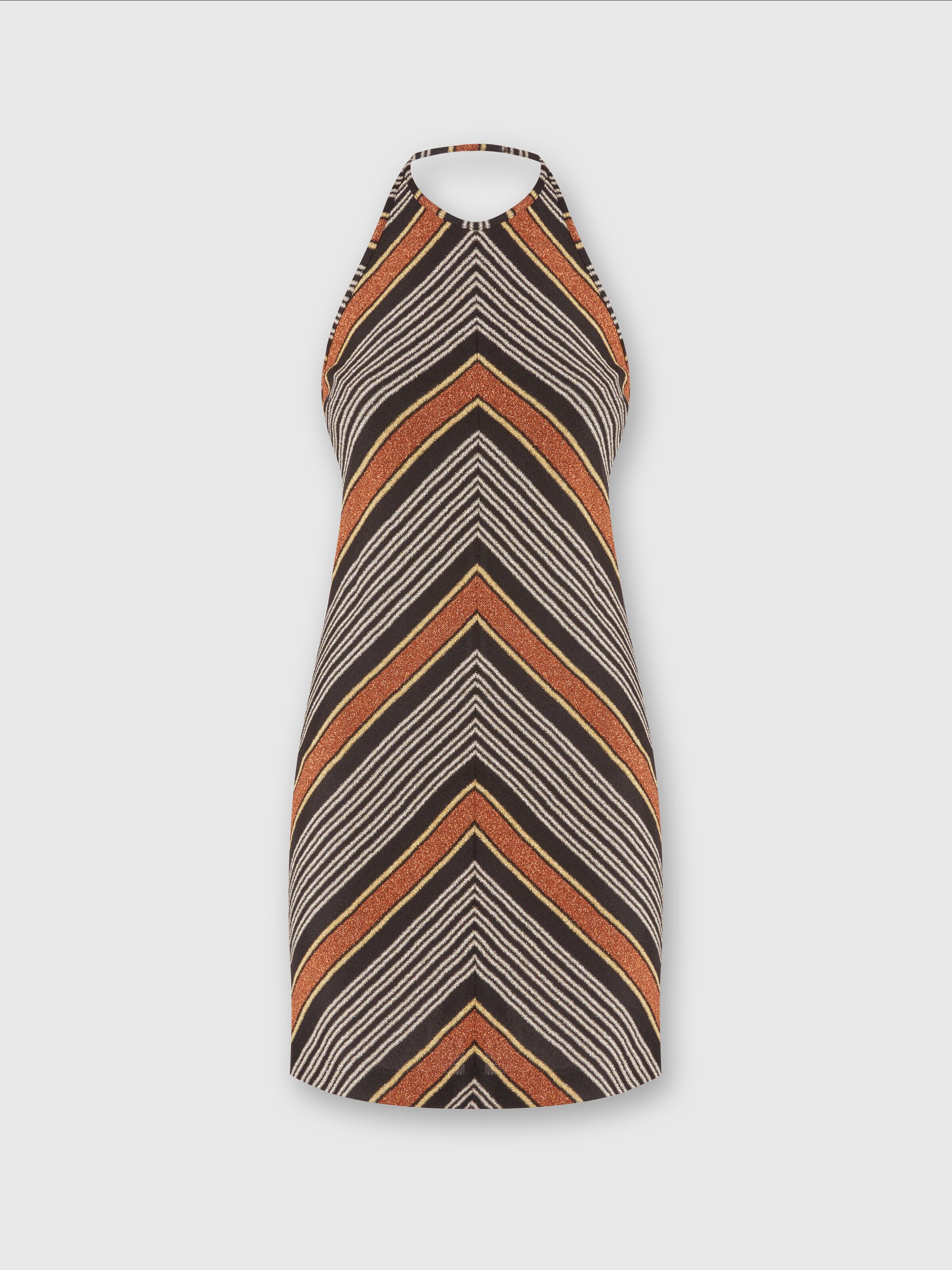 Mini-dress with lamé striped halter neckline, Multicoloured  - 0