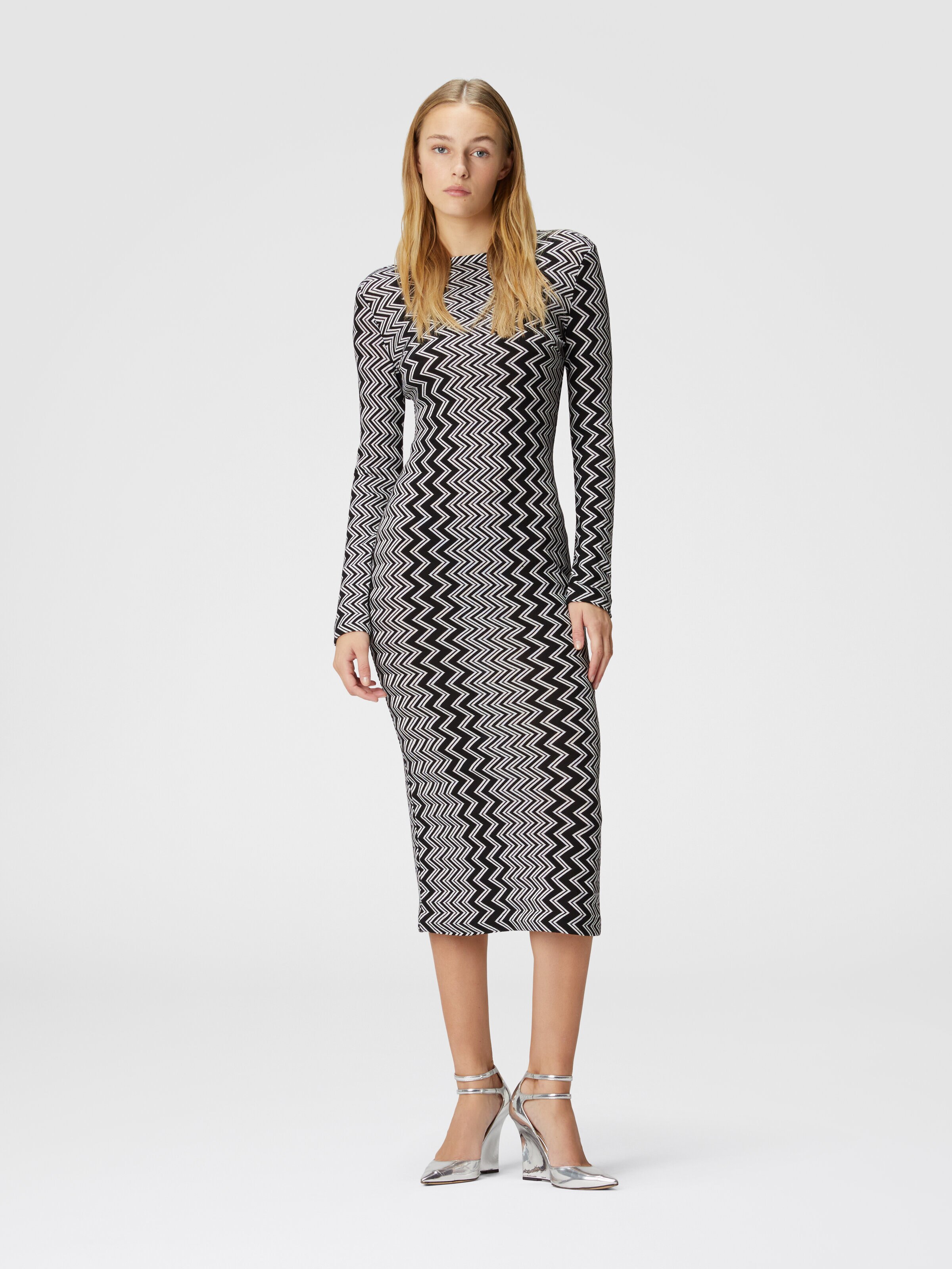 Zigzag wool and viscose midi dress, Black & White - 1