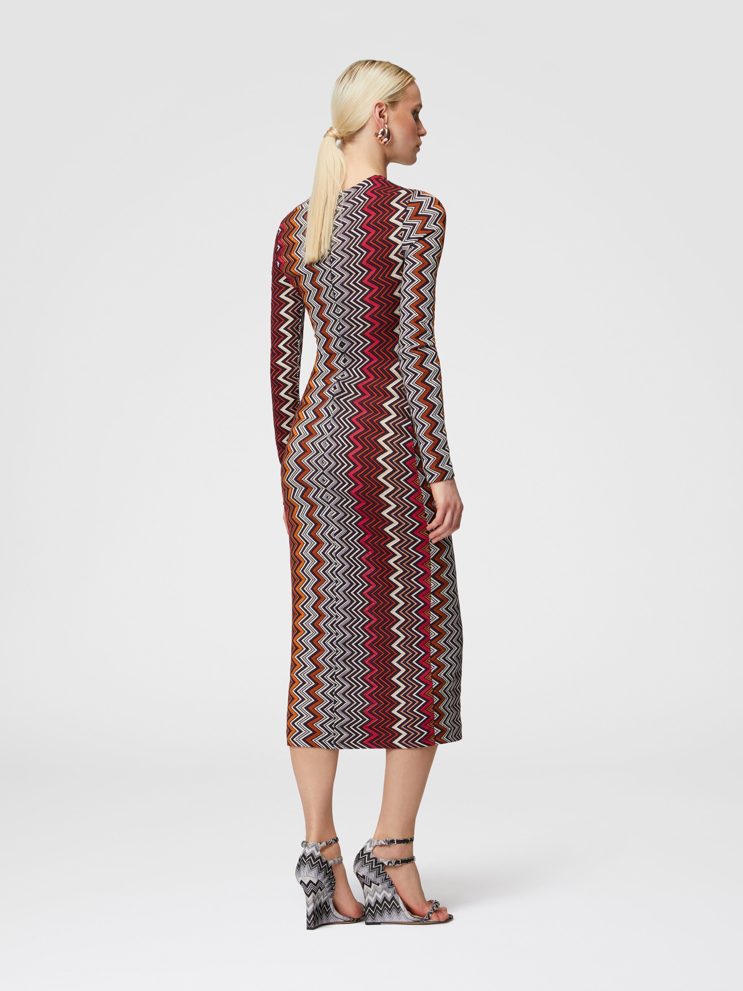 Viscose and wool zigzag midi dress, Multicoloured  - 2
