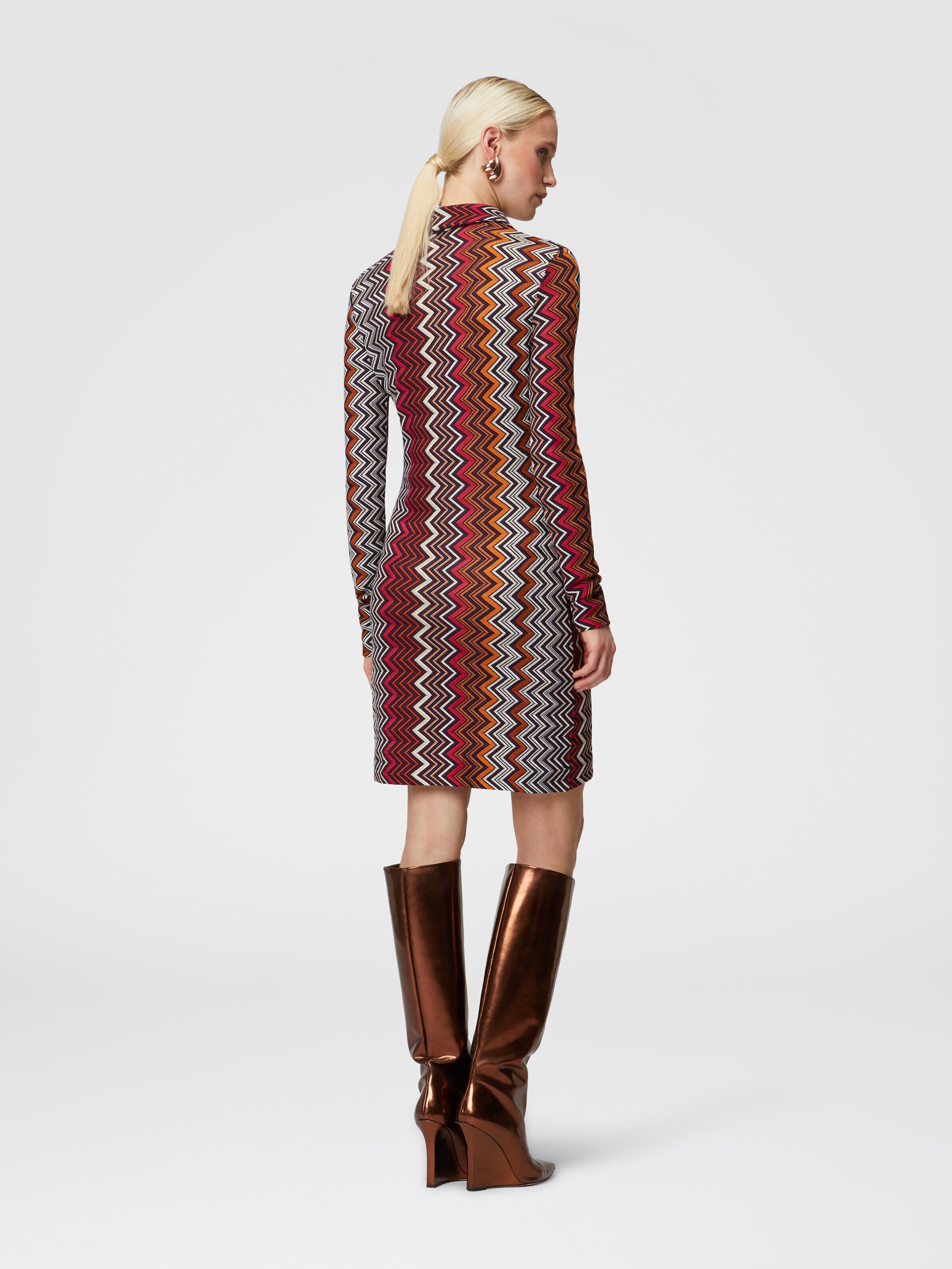 Polo cut dress in viscose and zigzag wool, Multicoloured  - 2