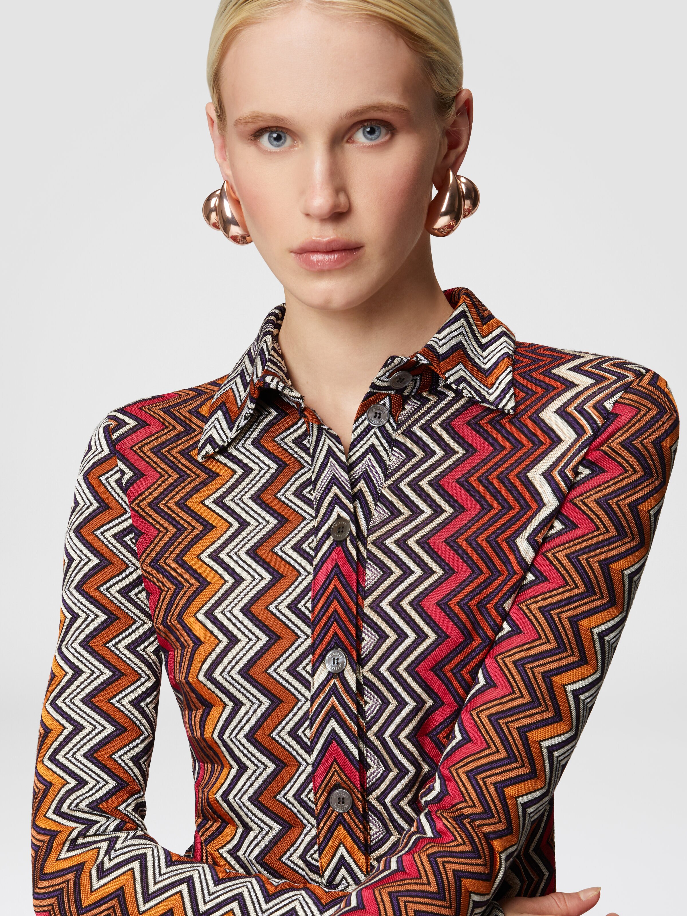 Polo cut dress in viscose and zigzag wool, Multicoloured  - 3