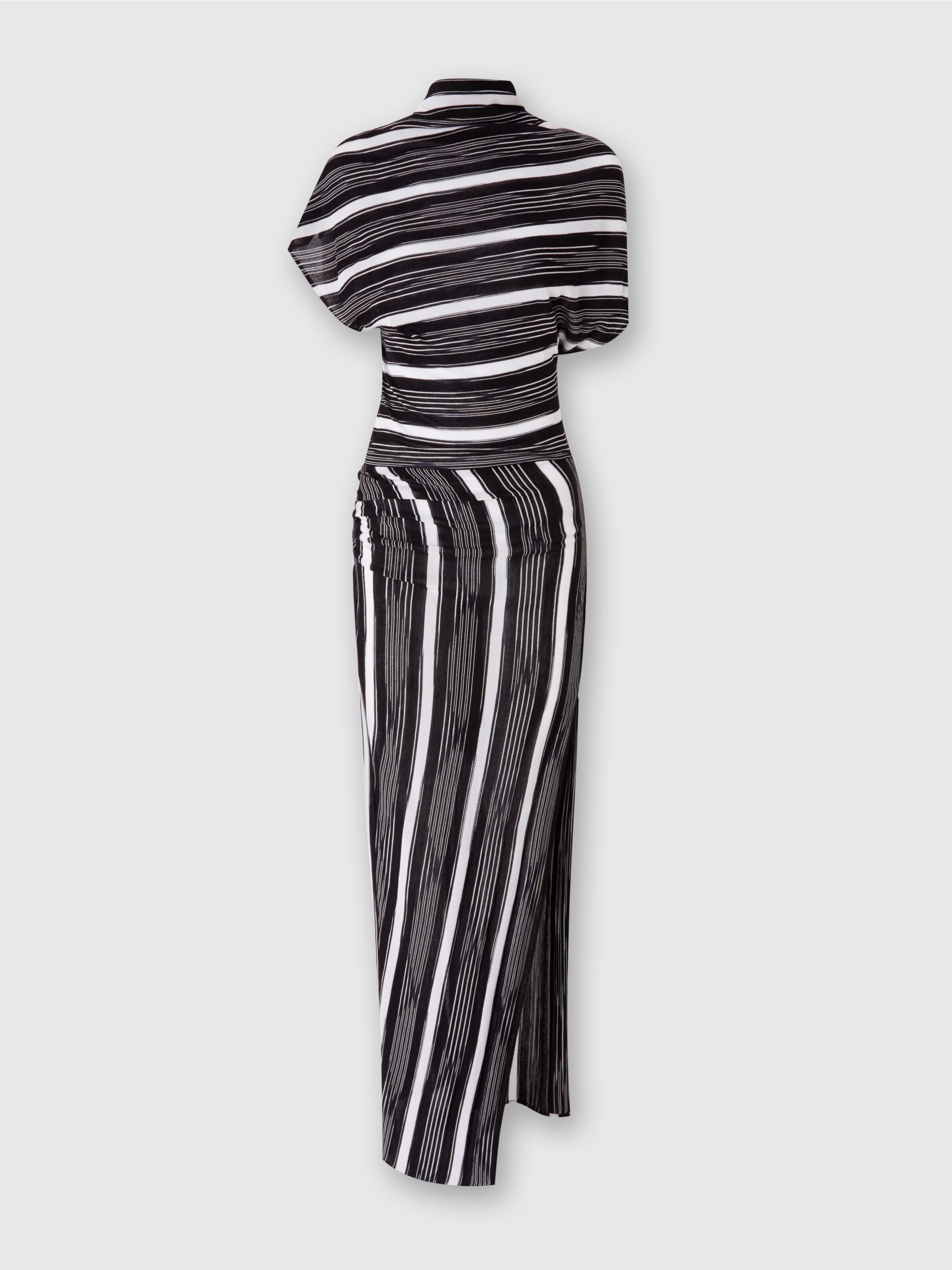 Robe longue en viscose et laine à encolure drapée, Multicolore  - 0