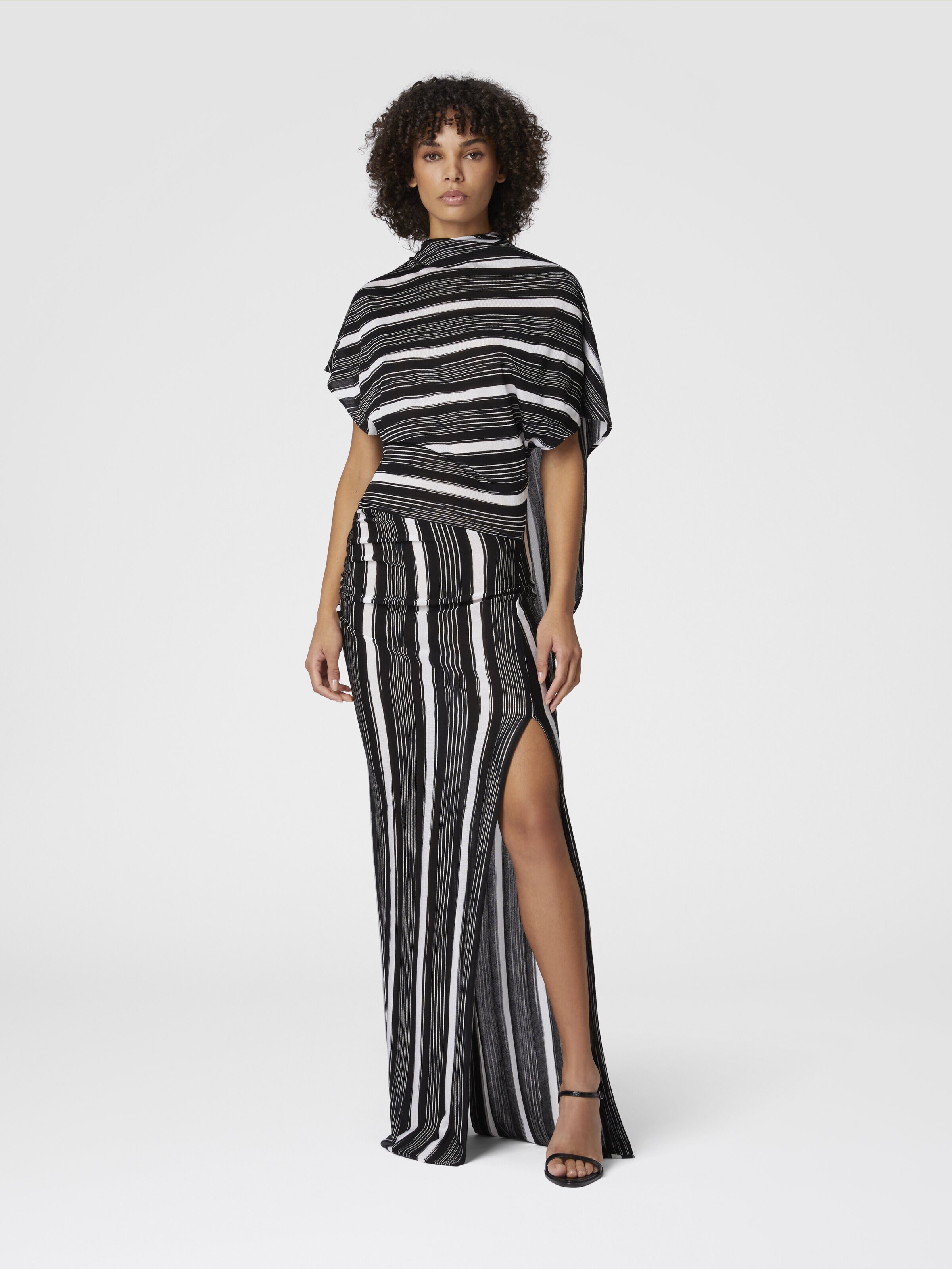 Robe longue en viscose et laine à encolure drapée, Multicolore  - 1